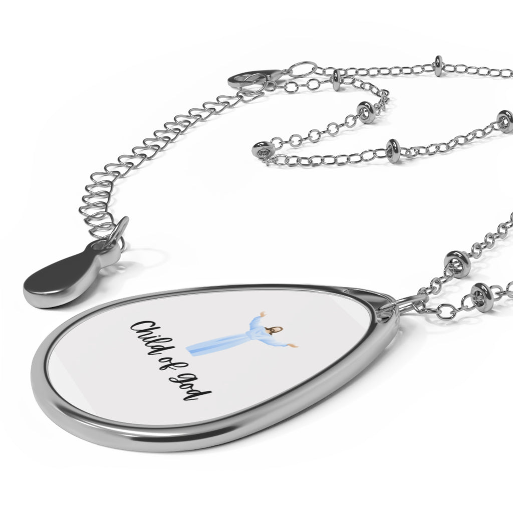 Child of God Oval Pendant Necklace — Religious Christian Teardrop Jewelry