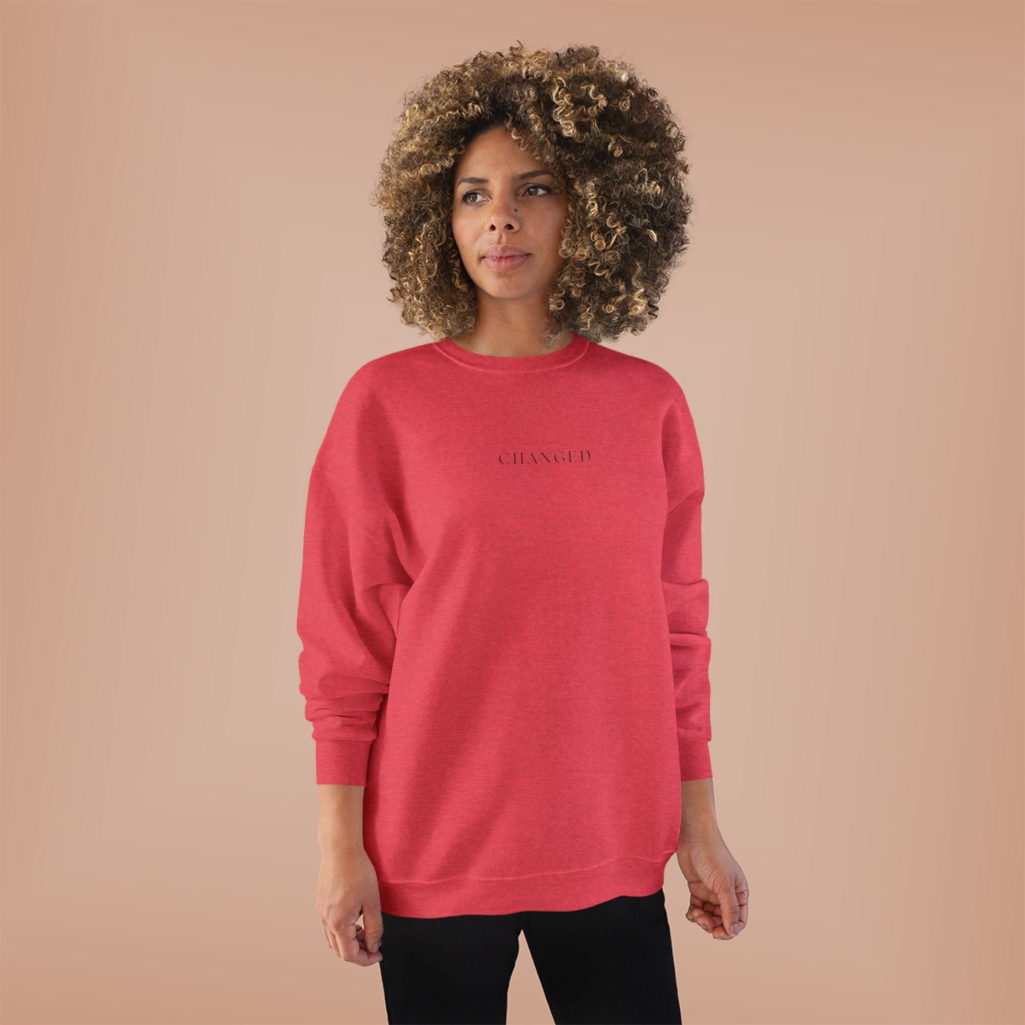 Minimal 'Changed' Crewneck Sweatshirt — Subtle Text Graphic, Eco-Friendly Comfort