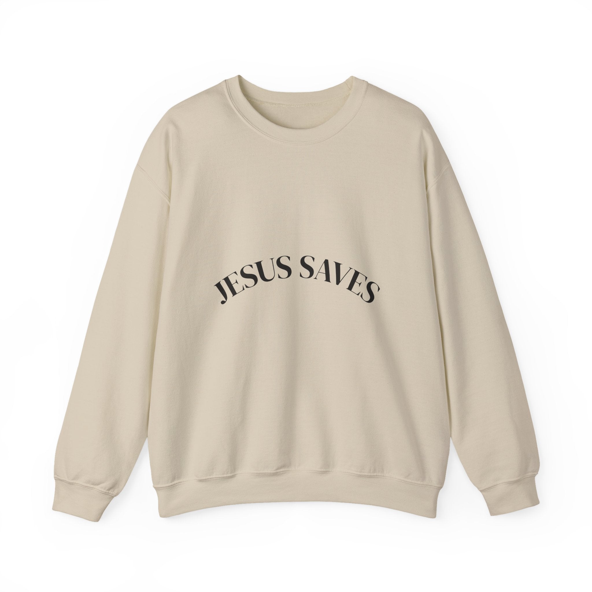 Crewneck Sweatshirt – "Jesus Saves" Minimalist Christian Faith Pullover