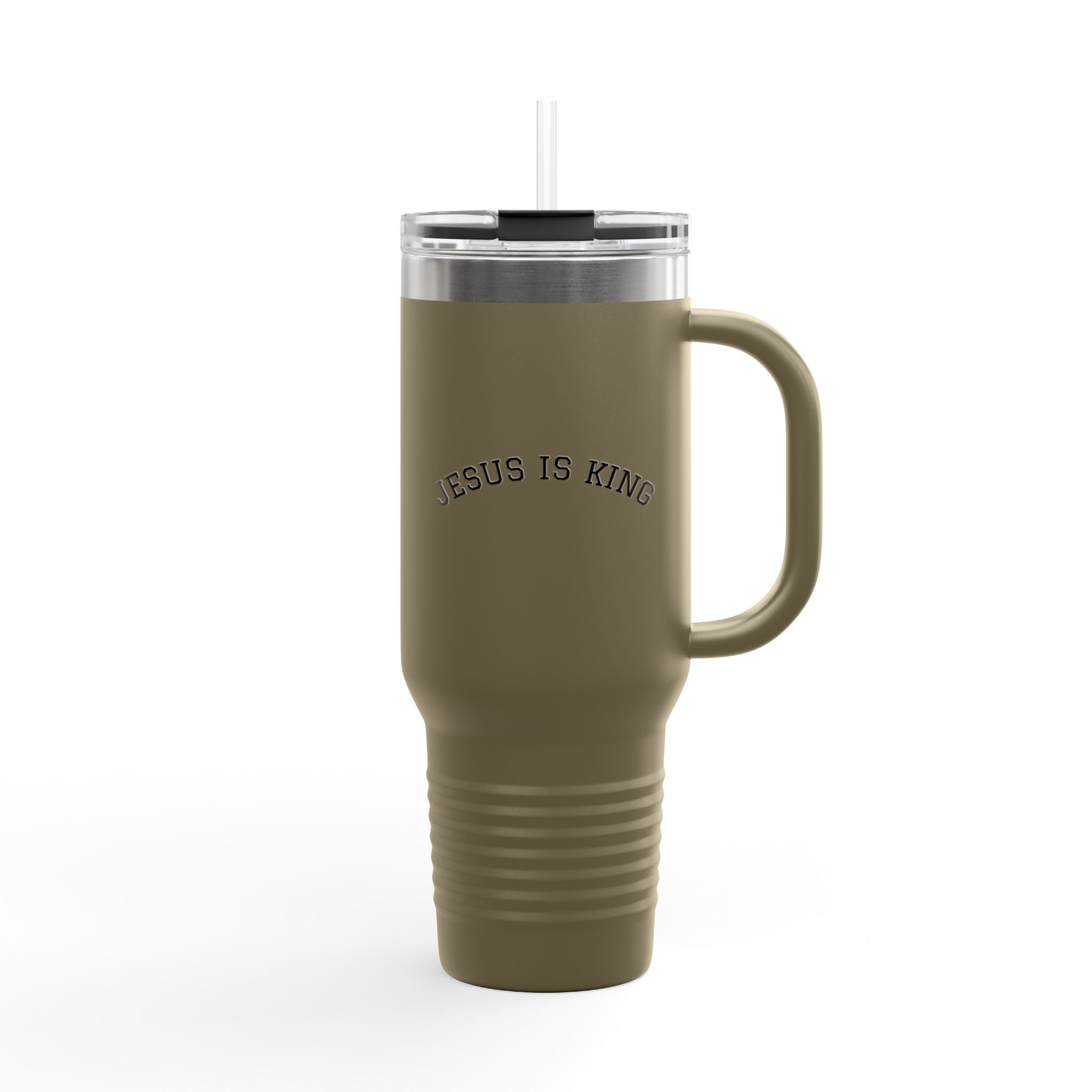 40oz Insulated Travel Mug  "Jesus Is King" Stainless Steel Tumbler with Straw (Large Faith Coffee Cup)