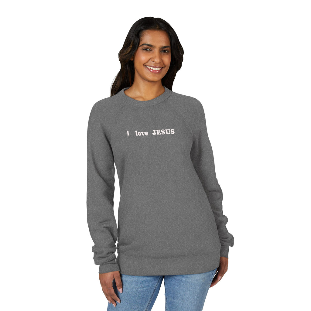 'I love JESUS' Raglan Sweatshirt — Christian Crewneck Pullover