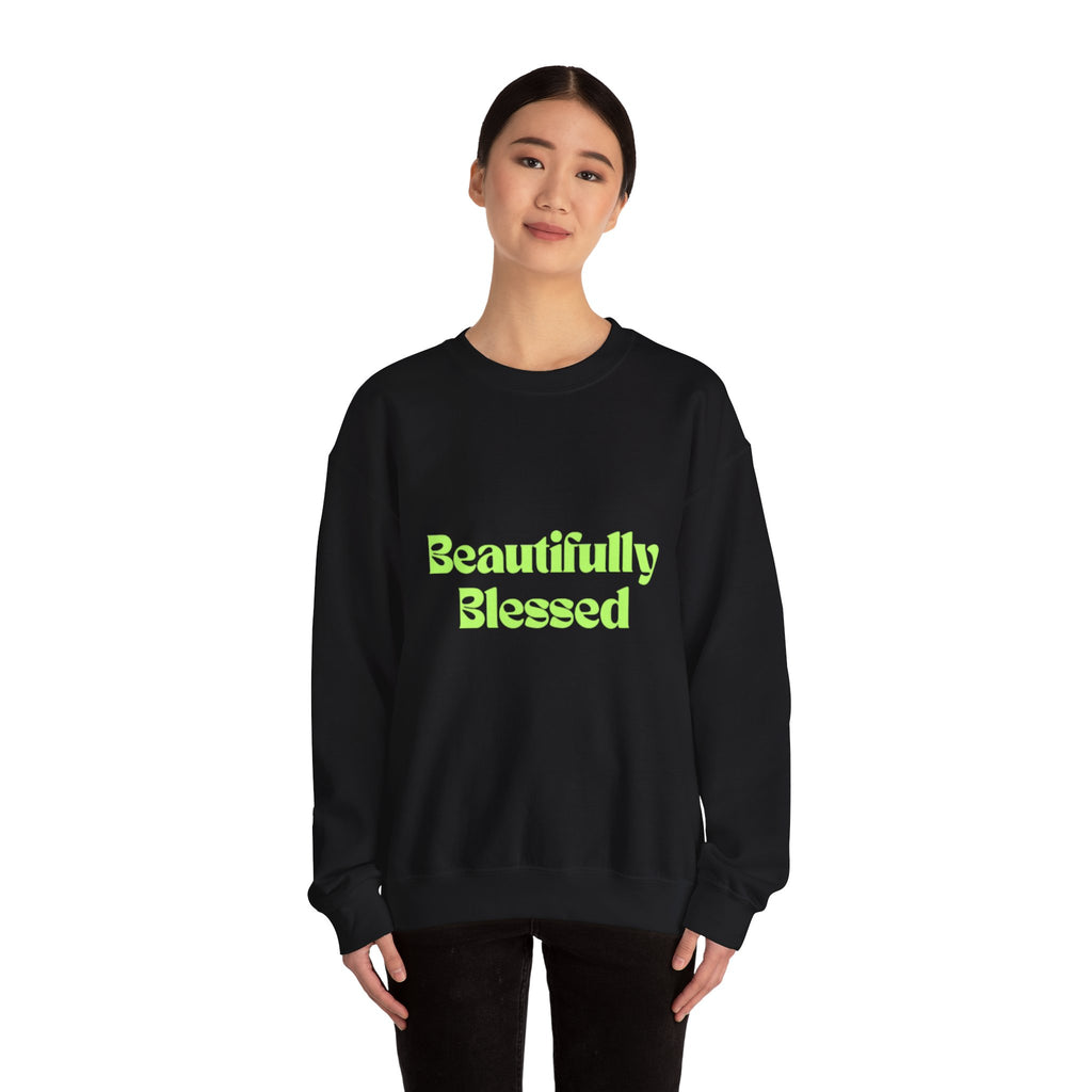 Beautifully Blessed sweatshirt | Inspirational Typography, Neon Green Text
