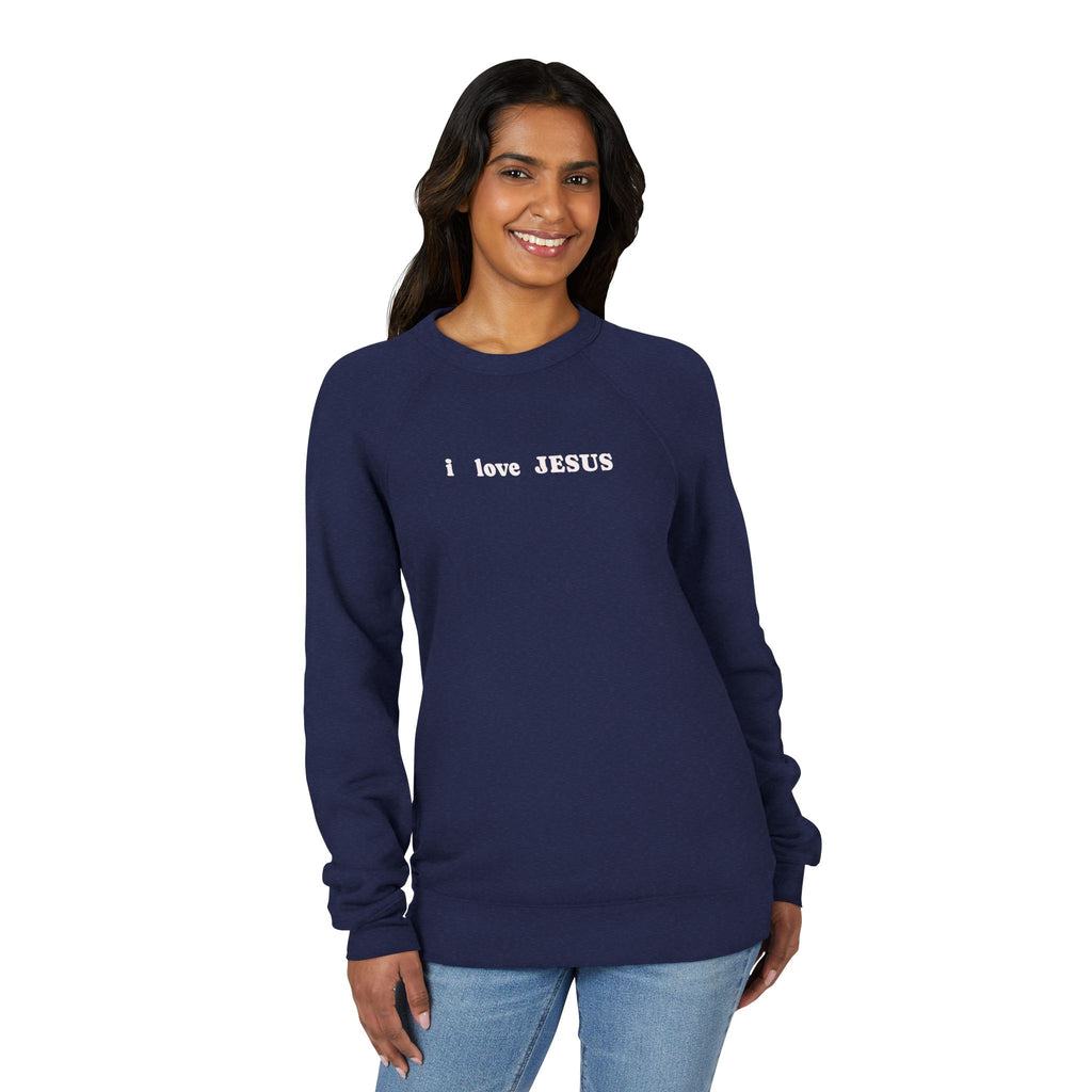 'I love JESUS' Raglan Sweatshirt — Christian Crewneck Pullover
