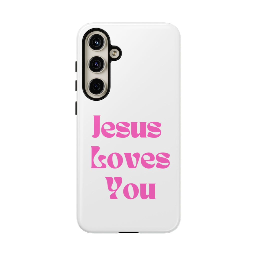 Jesus Loves You Phone Case — Pink Retro Christian Phone Cover