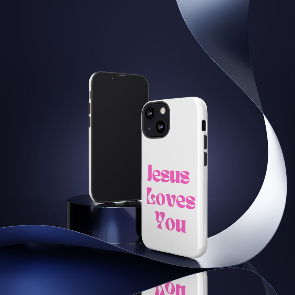 Jesus Loves You Phone Case — Pink Retro Christian Phone Cover