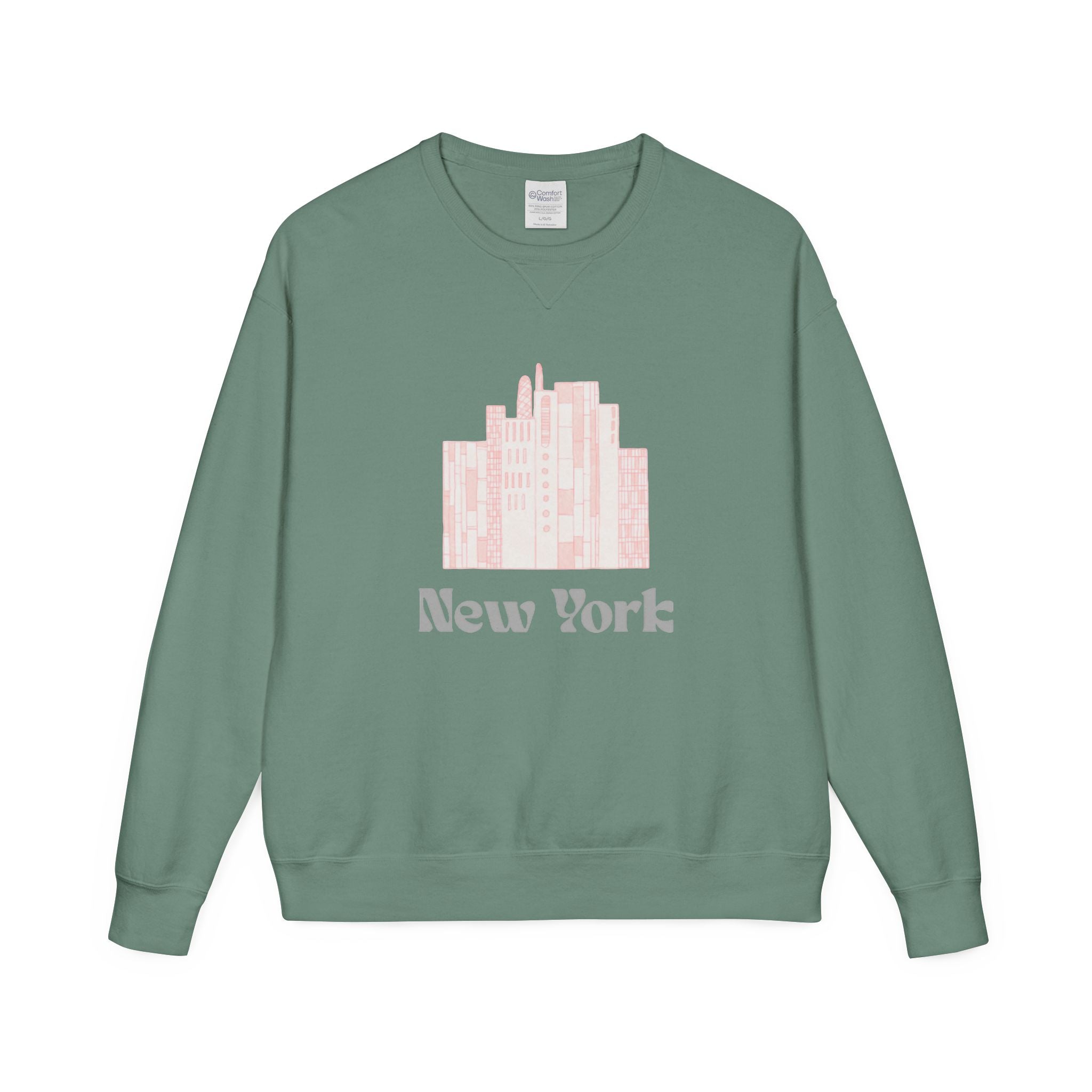 New York Skyline Crewneck Sweatshirt — Soft Pastel City Graphic