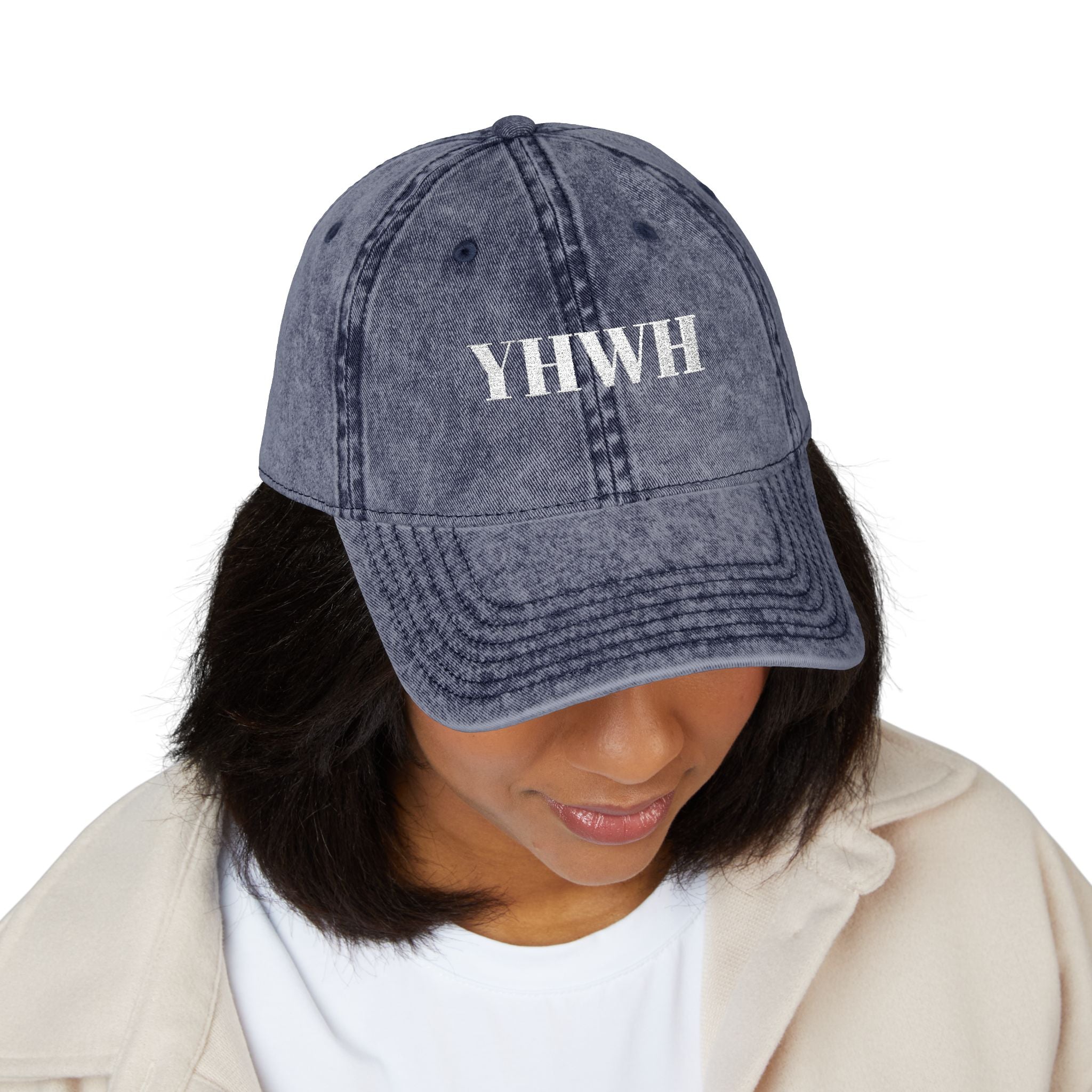 Vintage YHWH Embroidered Cap — Distressed Red Religious Baseball Hat