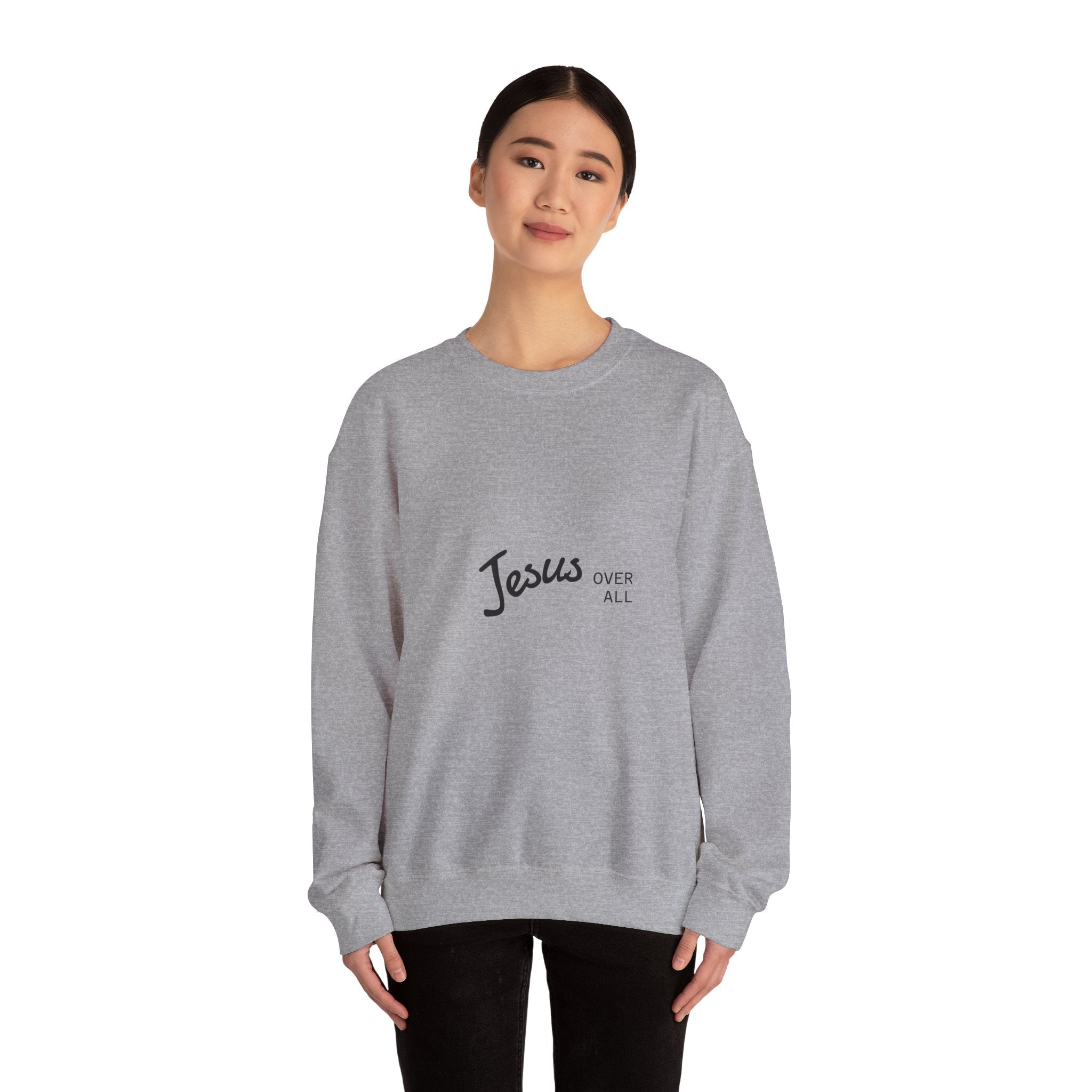 Jesus Over All Crewneck Sweatshirt — Faith Graphic Sweatshirt