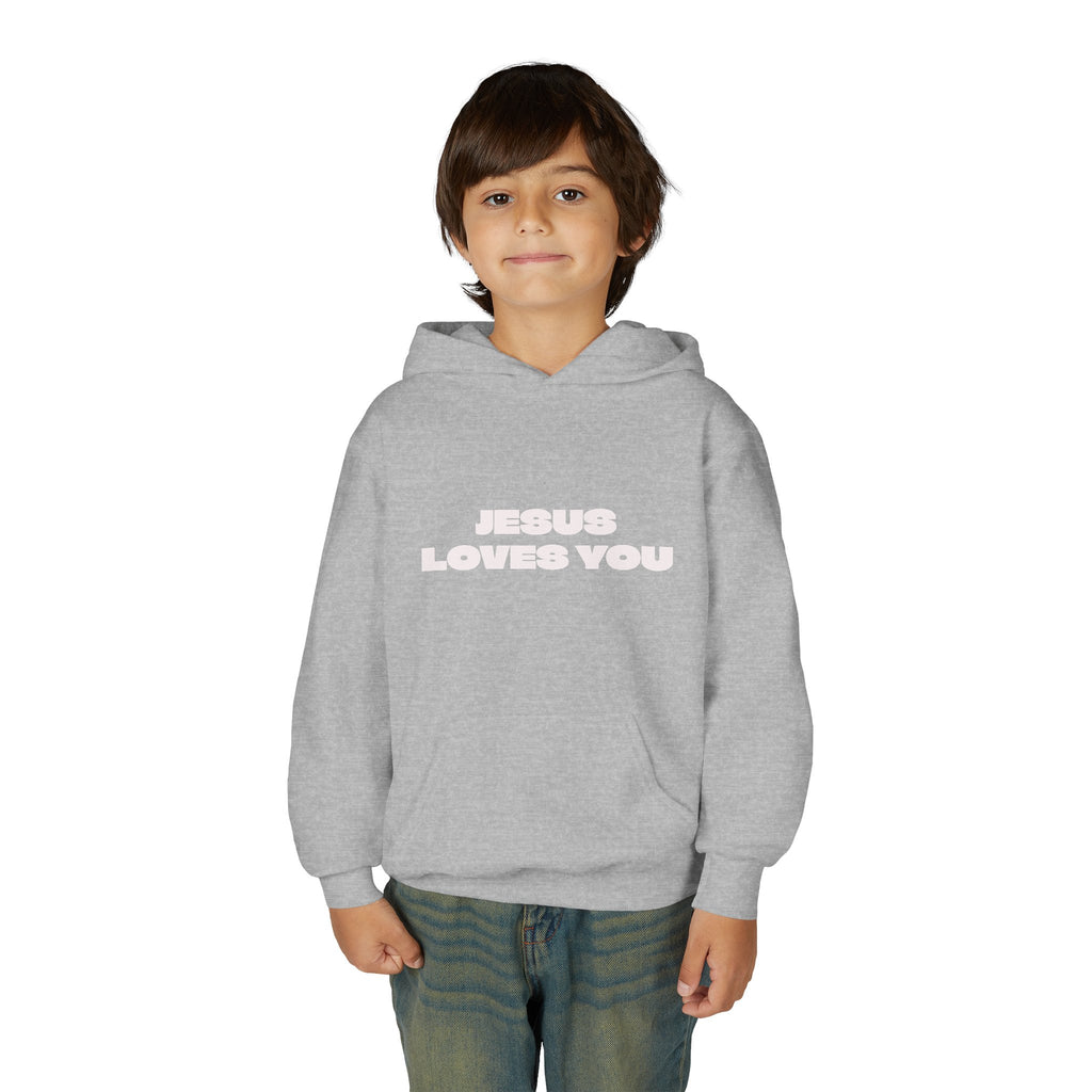 Youth Hoodie — "Jesus Loves You" Christian Faith Pullover