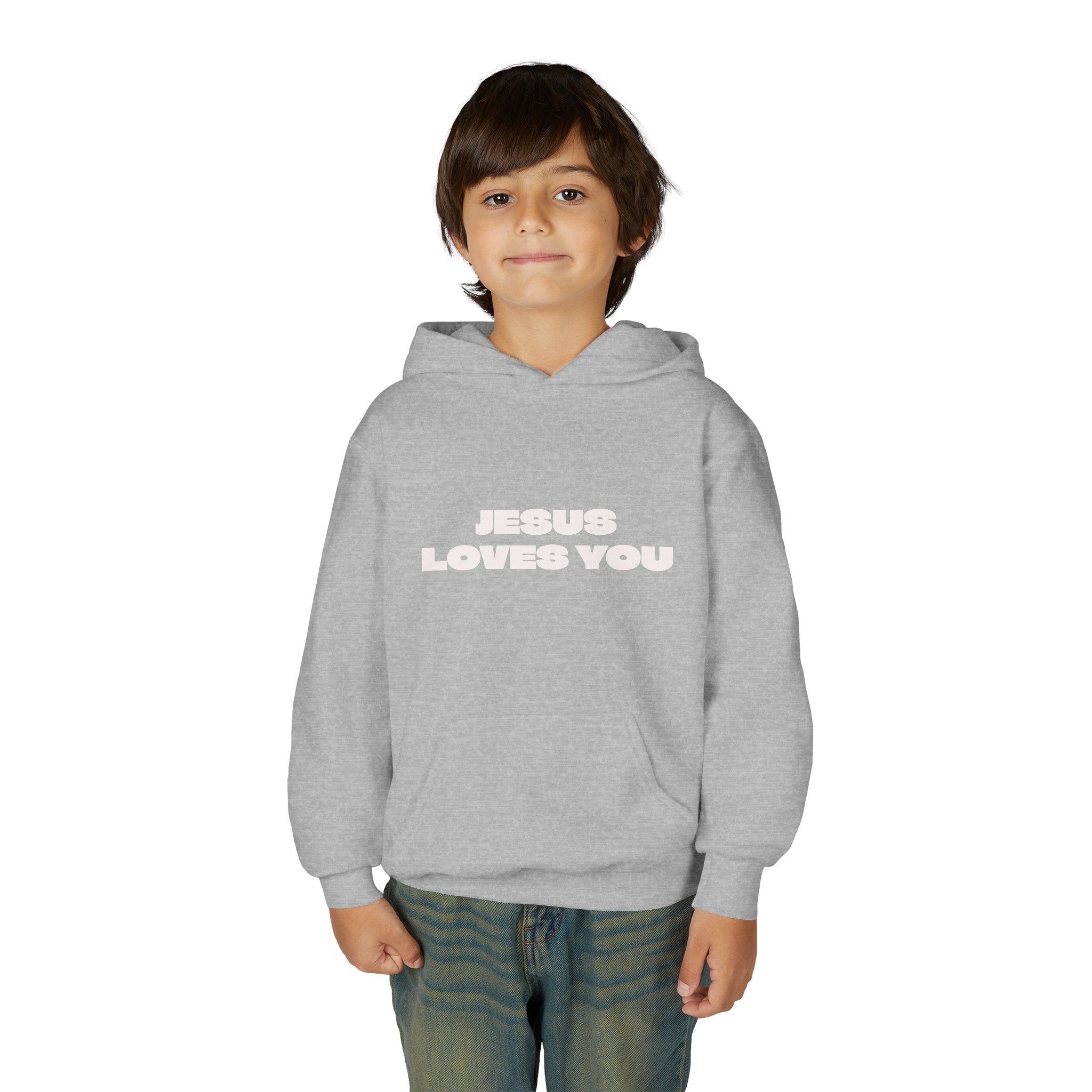 Youth Hoodie — "Jesus Loves You" Christian Faith Pullover