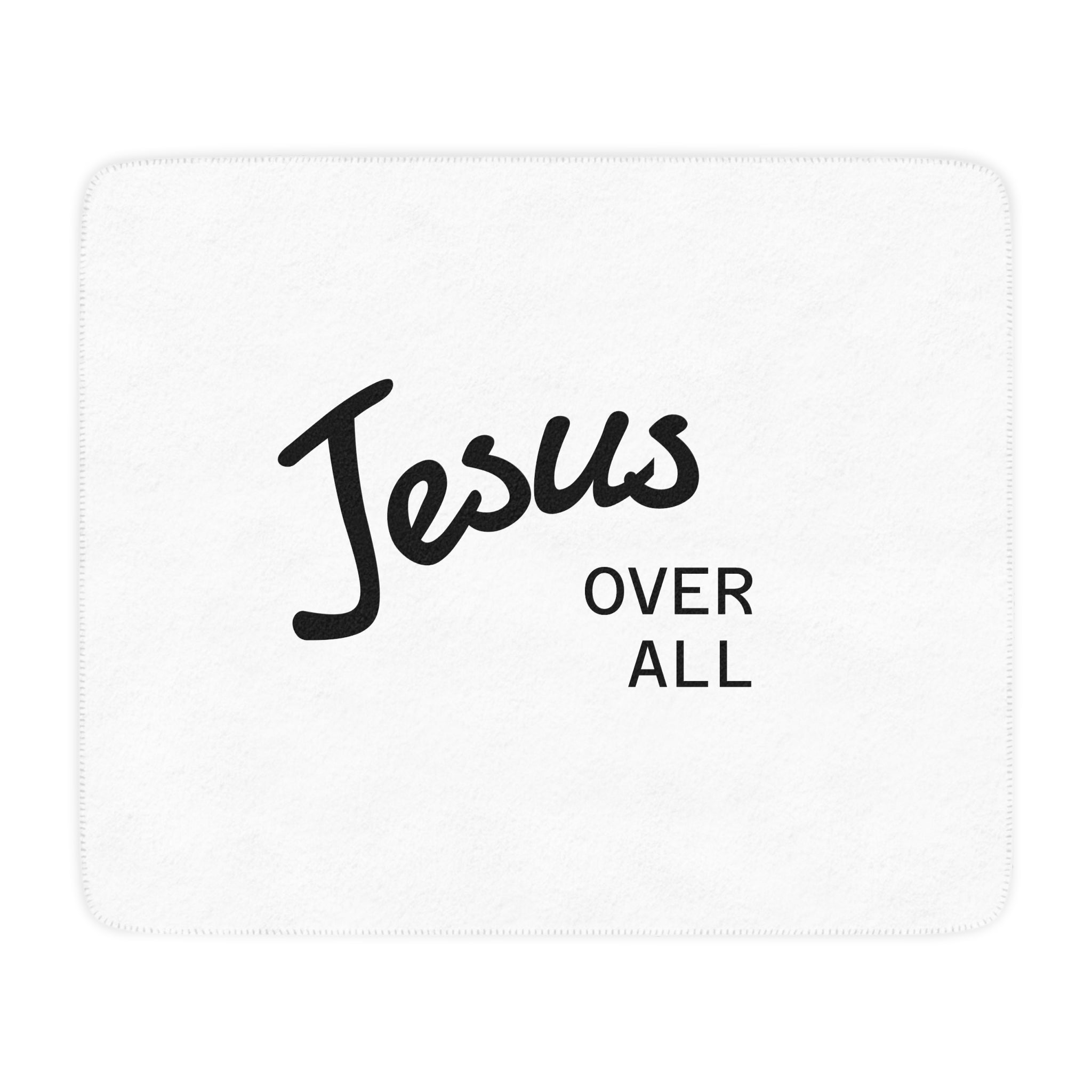Jesus Over All Sherpa Blanket — Cozy Tan Christian Throw