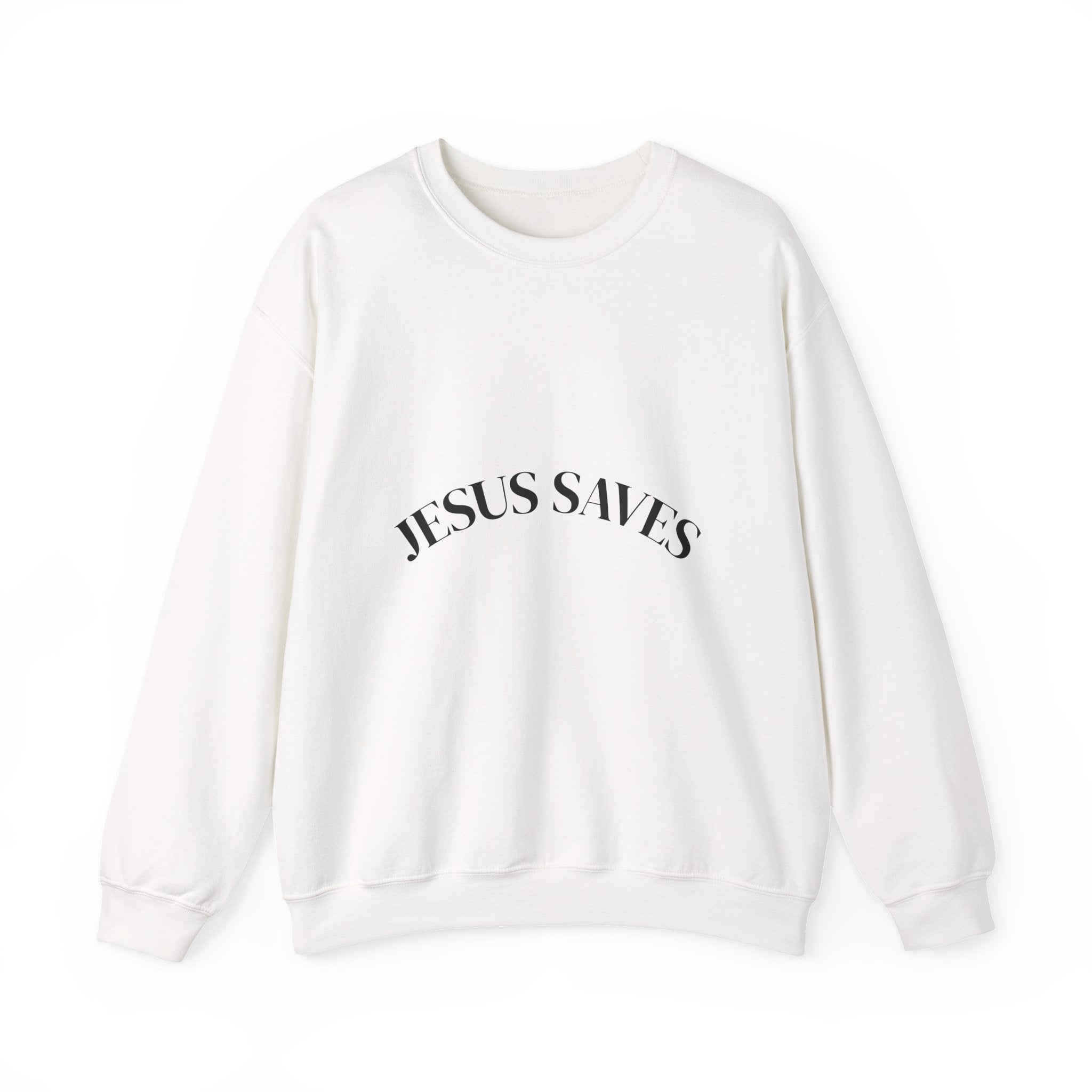 Crewneck Sweatshirt – "Jesus Saves" Minimalist Christian Faith Pullover