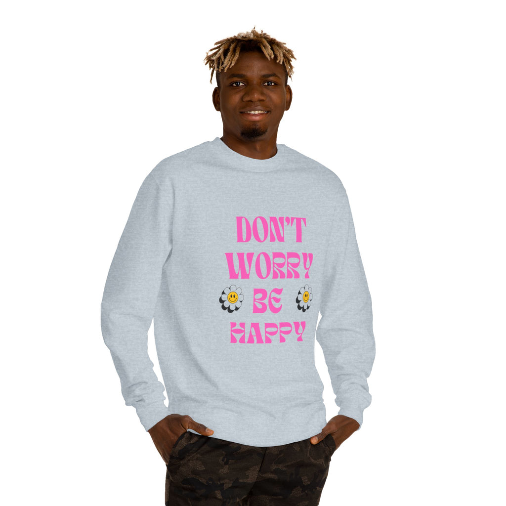 Don't Worry Be Happy Sweatshirt — Pink Retro Daisy Graphic Crewneck
