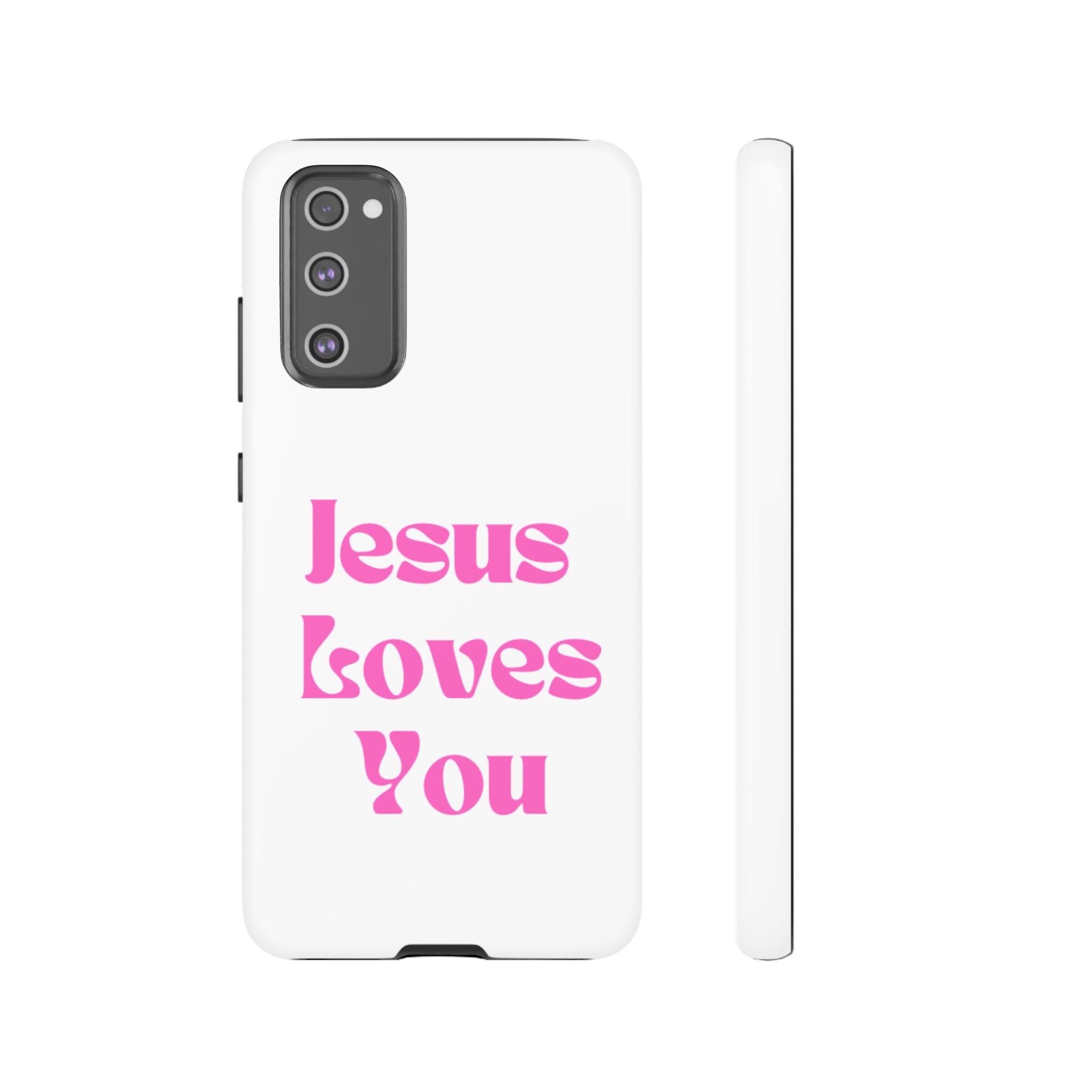 Jesus Loves You Phone Case — Pink Retro Christian Phone Cover