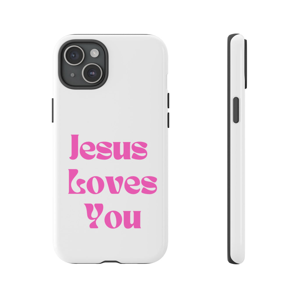Jesus Loves You Phone Case — Pink Retro Christian Phone Cover