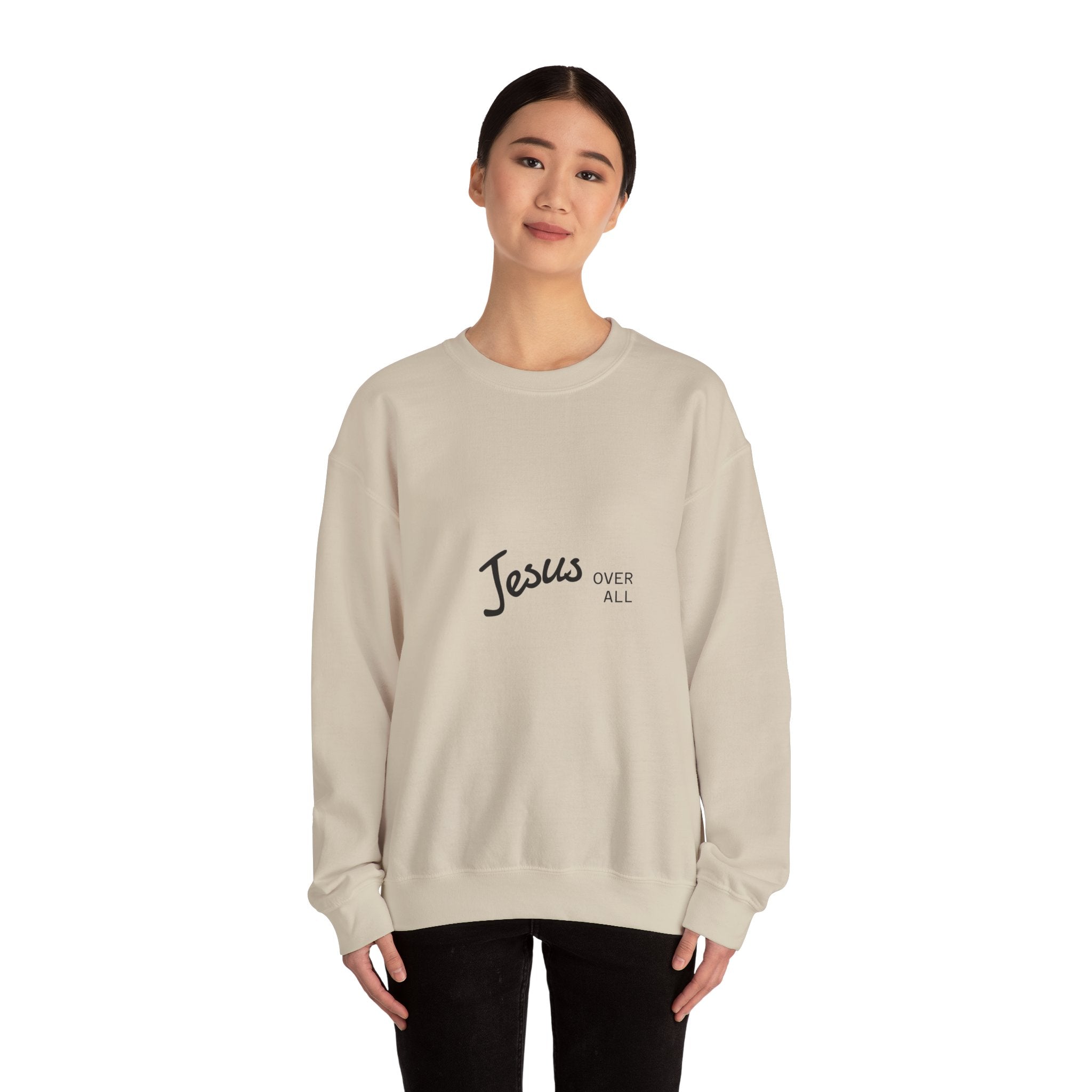 Jesus Over All Crewneck Sweatshirt — Faith Graphic Sweatshirt