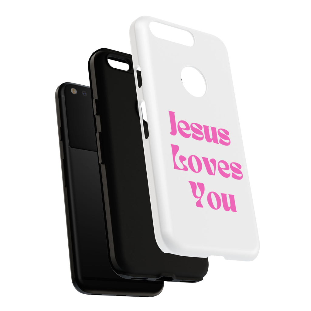 Jesus Loves You Phone Case — Pink Retro Christian Phone Cover