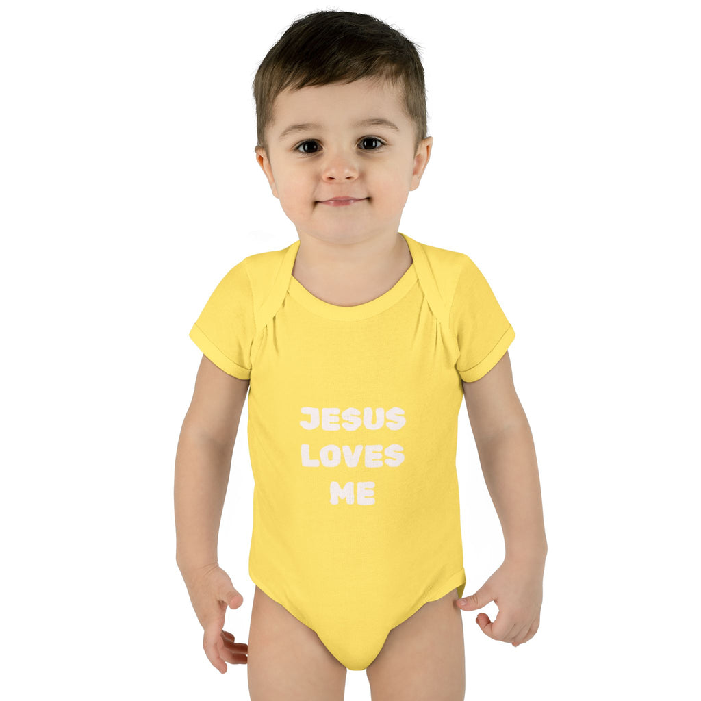 Jesus Loves Me Infant Rib One-Piece (Plain White)