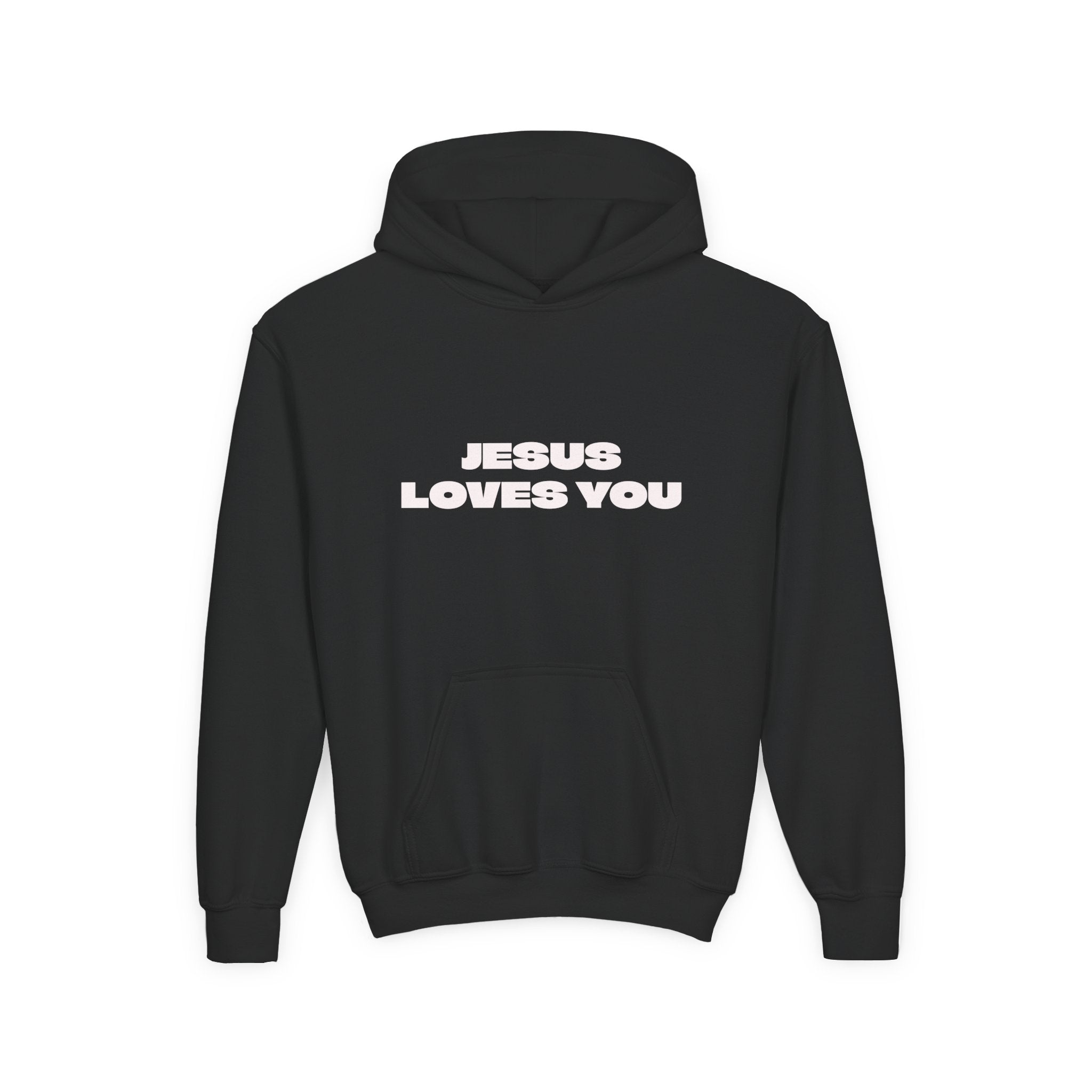 Youth Hoodie — "Jesus Loves You" Christian Faith Pullover