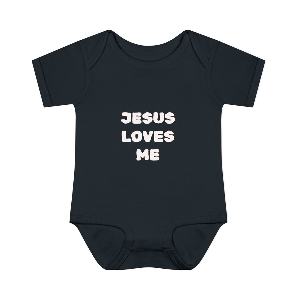 Jesus Loves Me Infant Rib One-Piece (Plain White)