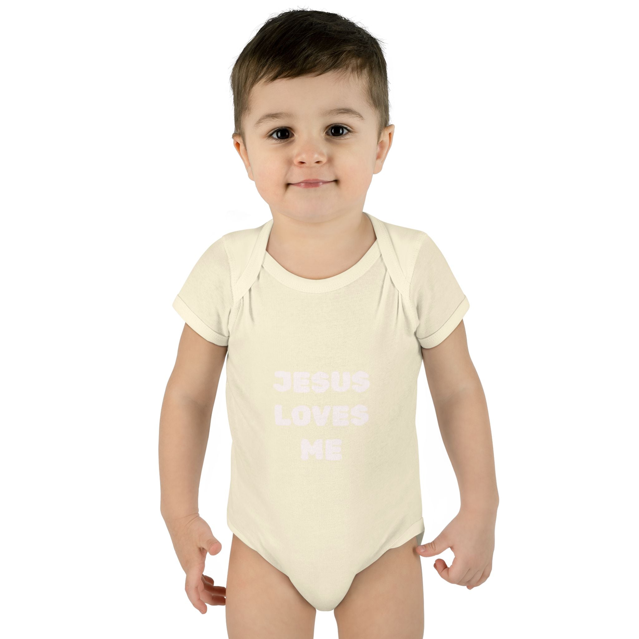 Jesus Loves Me Infant Rib One-Piece (Plain White)