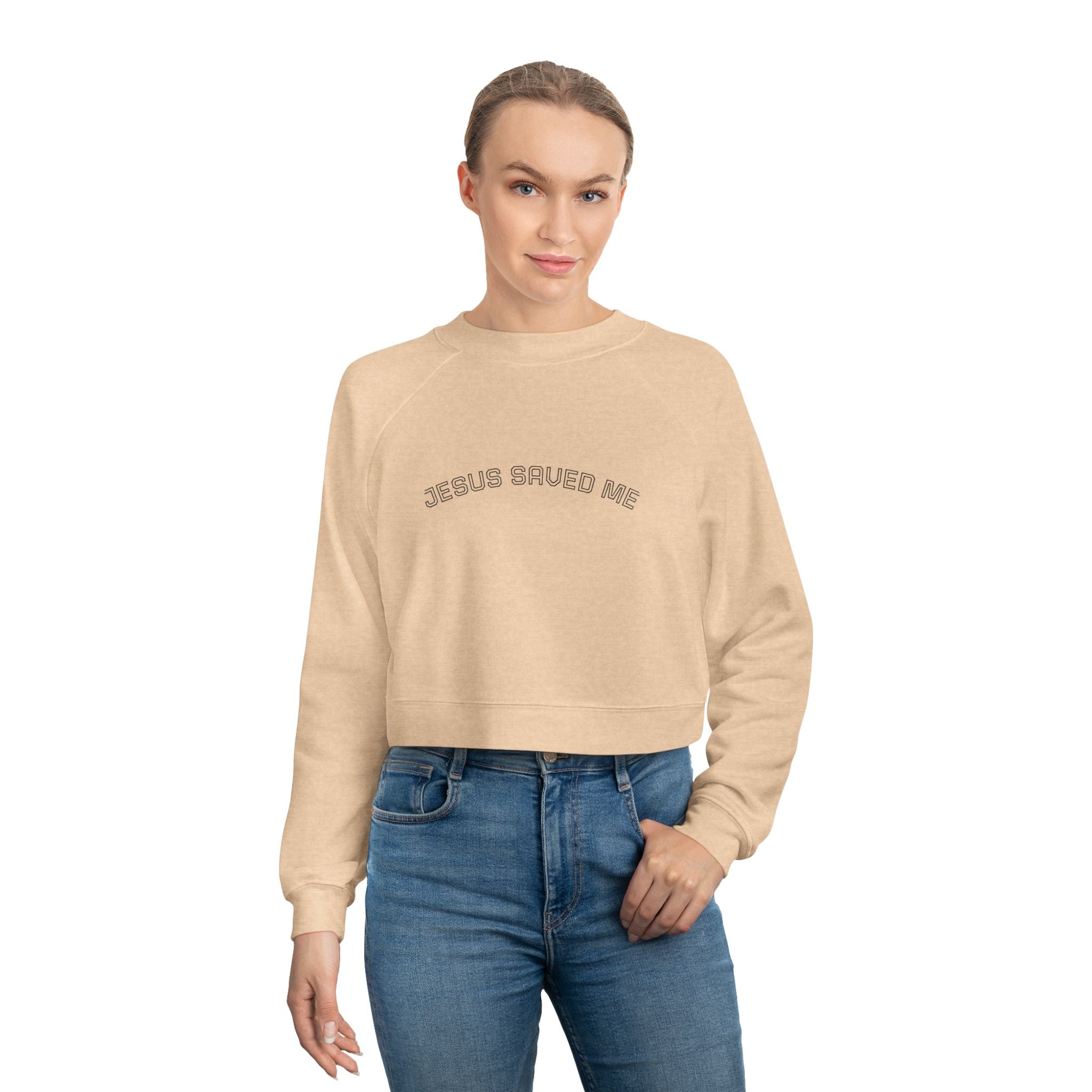 Cropped Pullover "Jesus Saved Me" — Women's Faith Graphic Sweatshirt