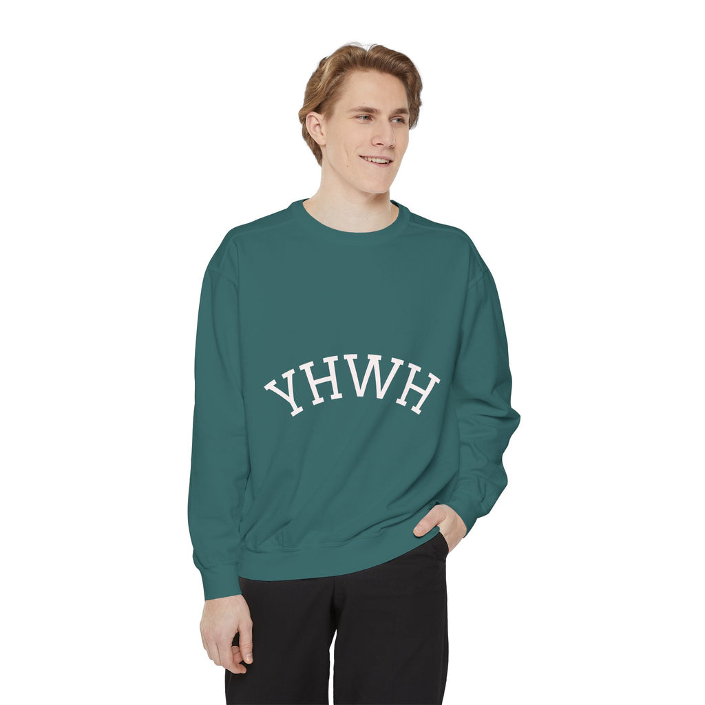 YHWH Arch Logo Sweatshirt  Soft White Garment-Dyed Crewneck
