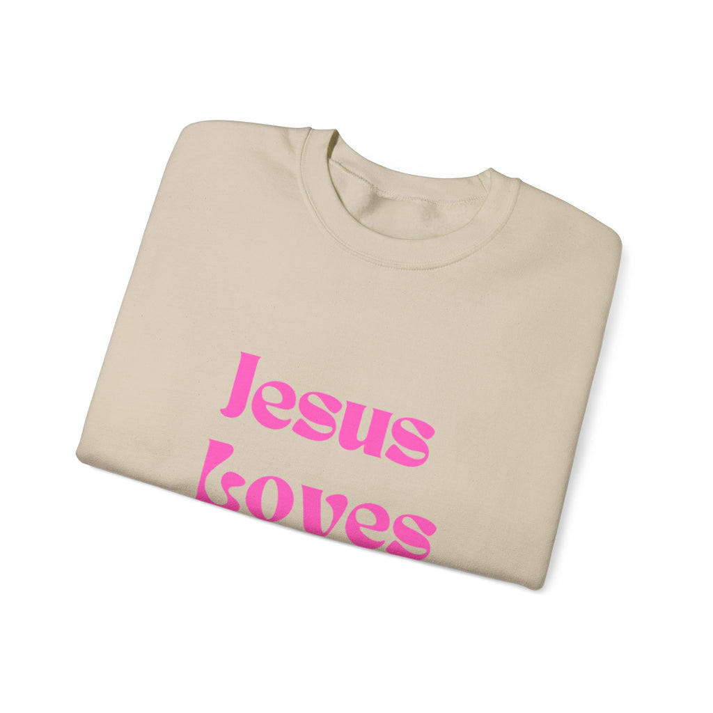 Jesus Loves You Sweatshirt — Pink Retro Faith Crewneck