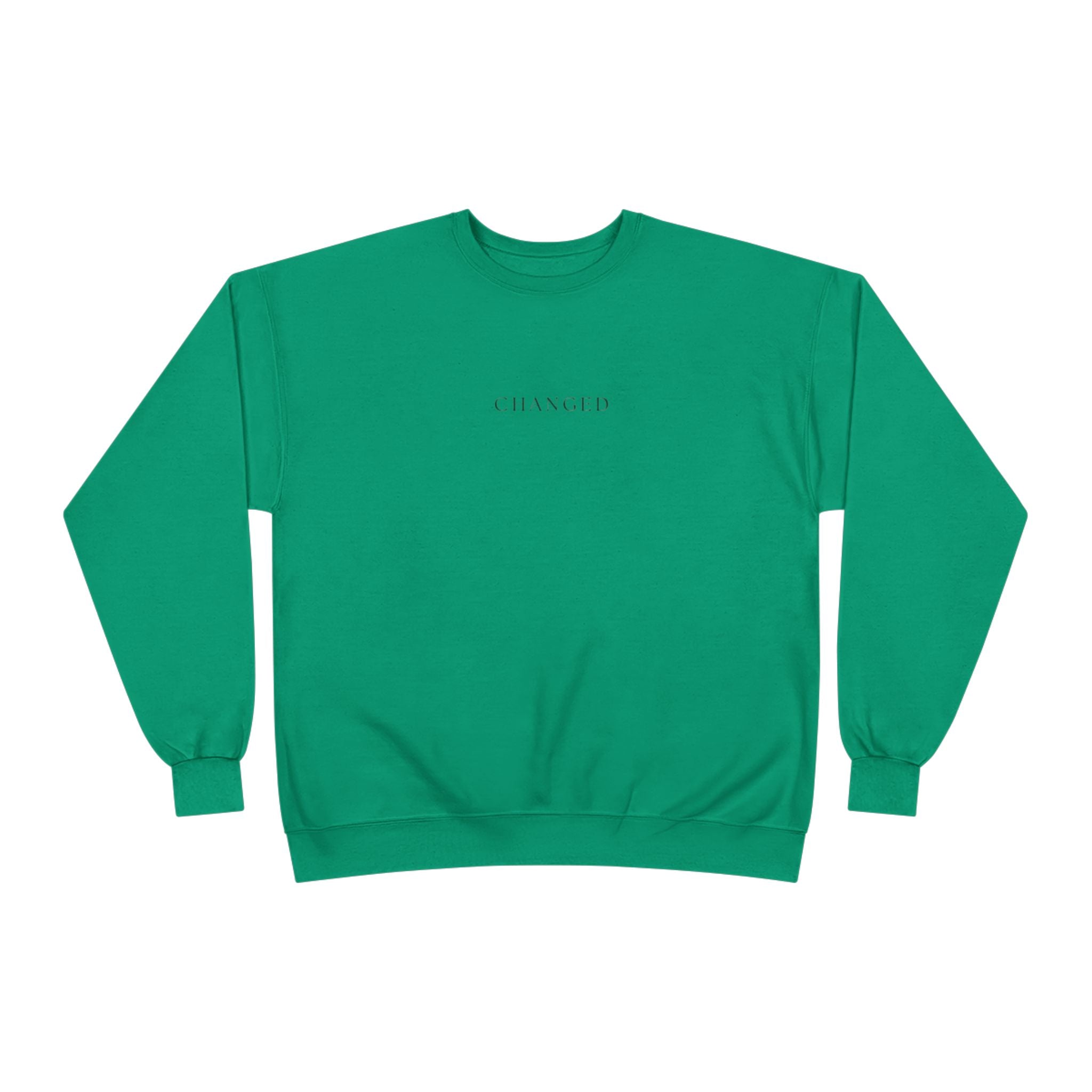 Minimal 'Changed' Crewneck Sweatshirt — Subtle Text Graphic, Eco-Friendly Comfort