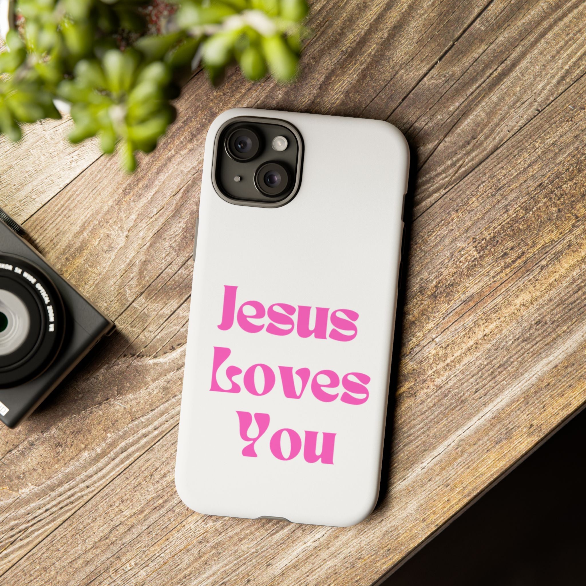Jesus Loves You Phone Case — Pink Retro Christian Phone Cover