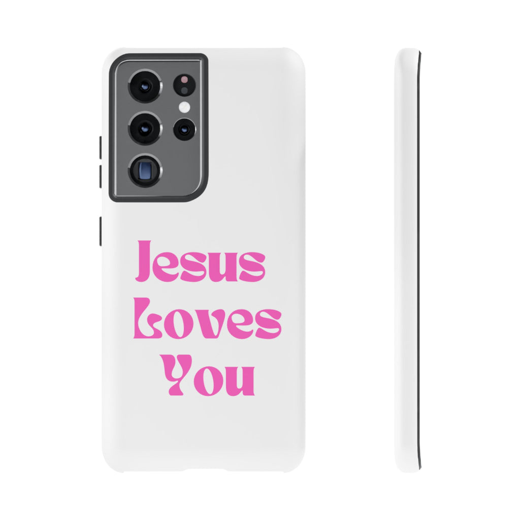 Jesus Loves You Phone Case — Pink Retro Christian Phone Cover