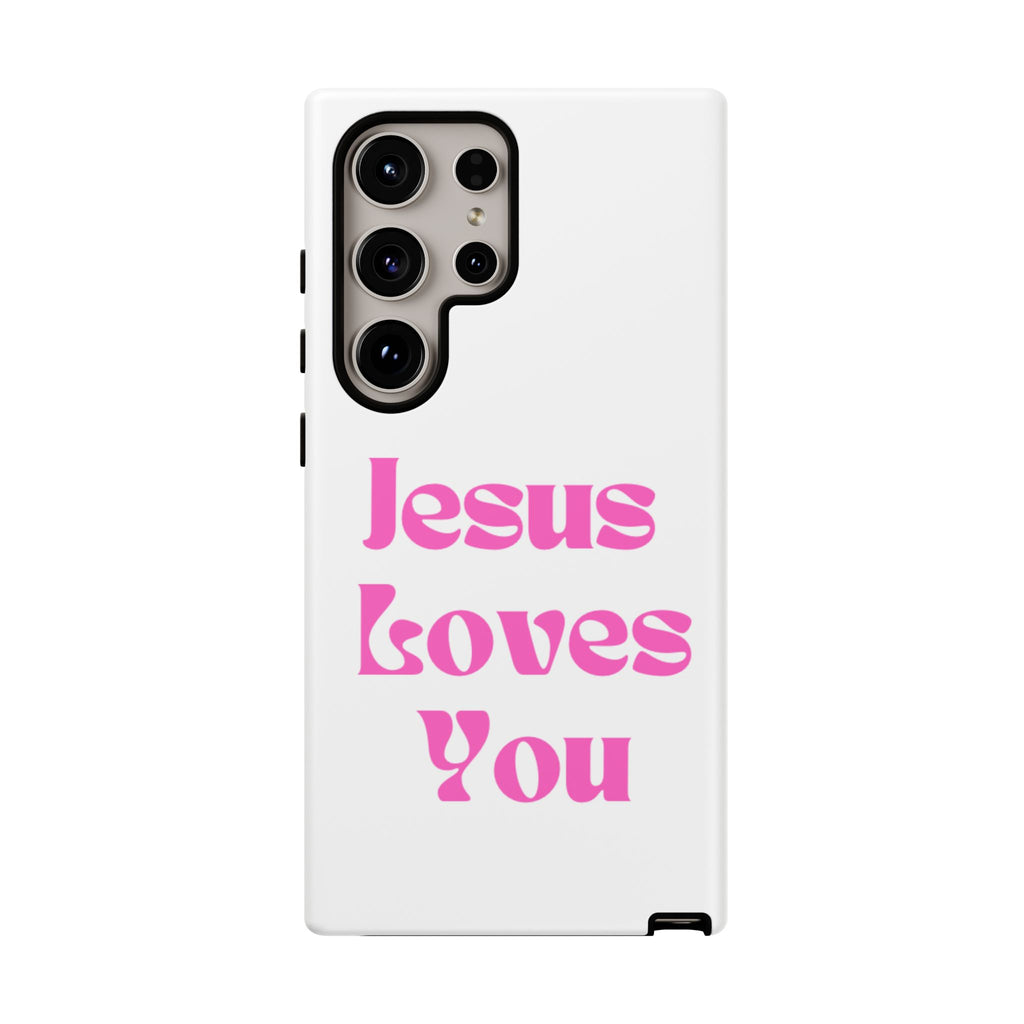 Jesus Loves You Phone Case — Pink Retro Christian Phone Cover
