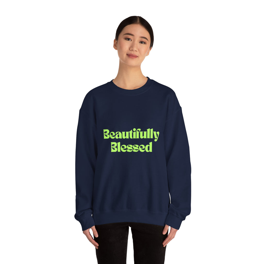 Beautifully Blessed sweatshirt | Inspirational Typography, Neon Green Text