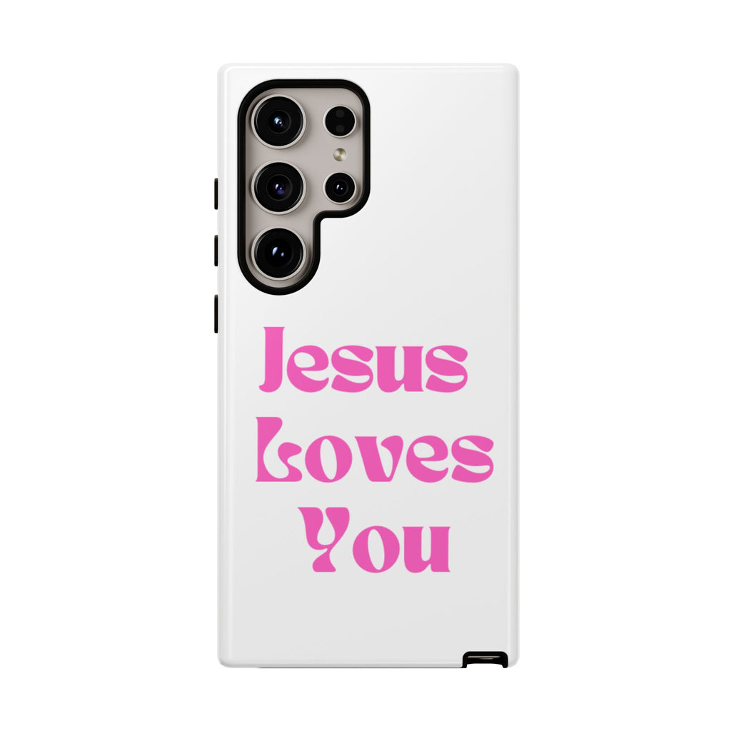 Jesus Loves You Phone Case — Pink Retro Christian Phone Cover