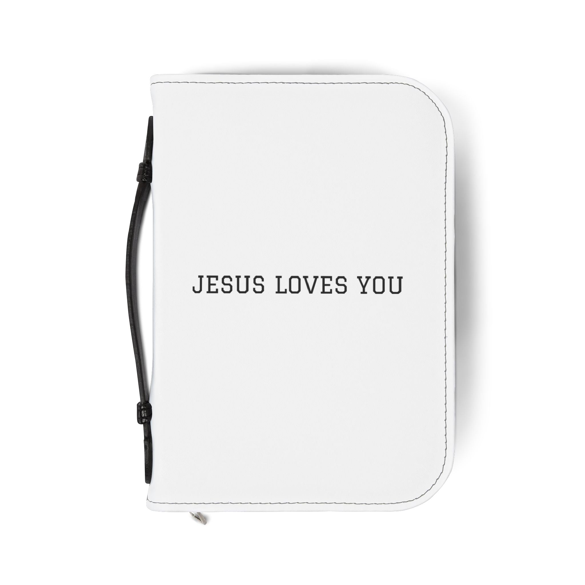 Bible Cover — 'Jesus Loves You' Zippered Bible Case (White)