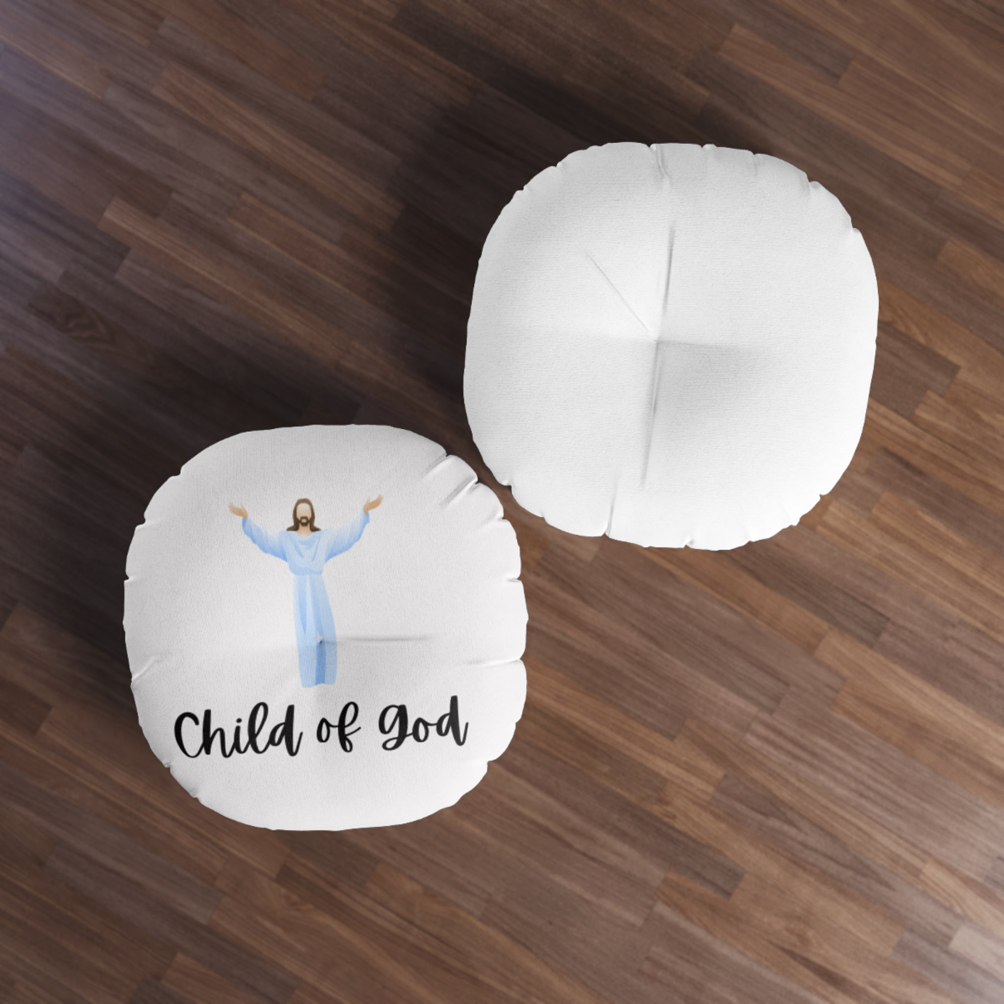 Round Tufted Floor Pillow — "Child of God" Christian Decor
