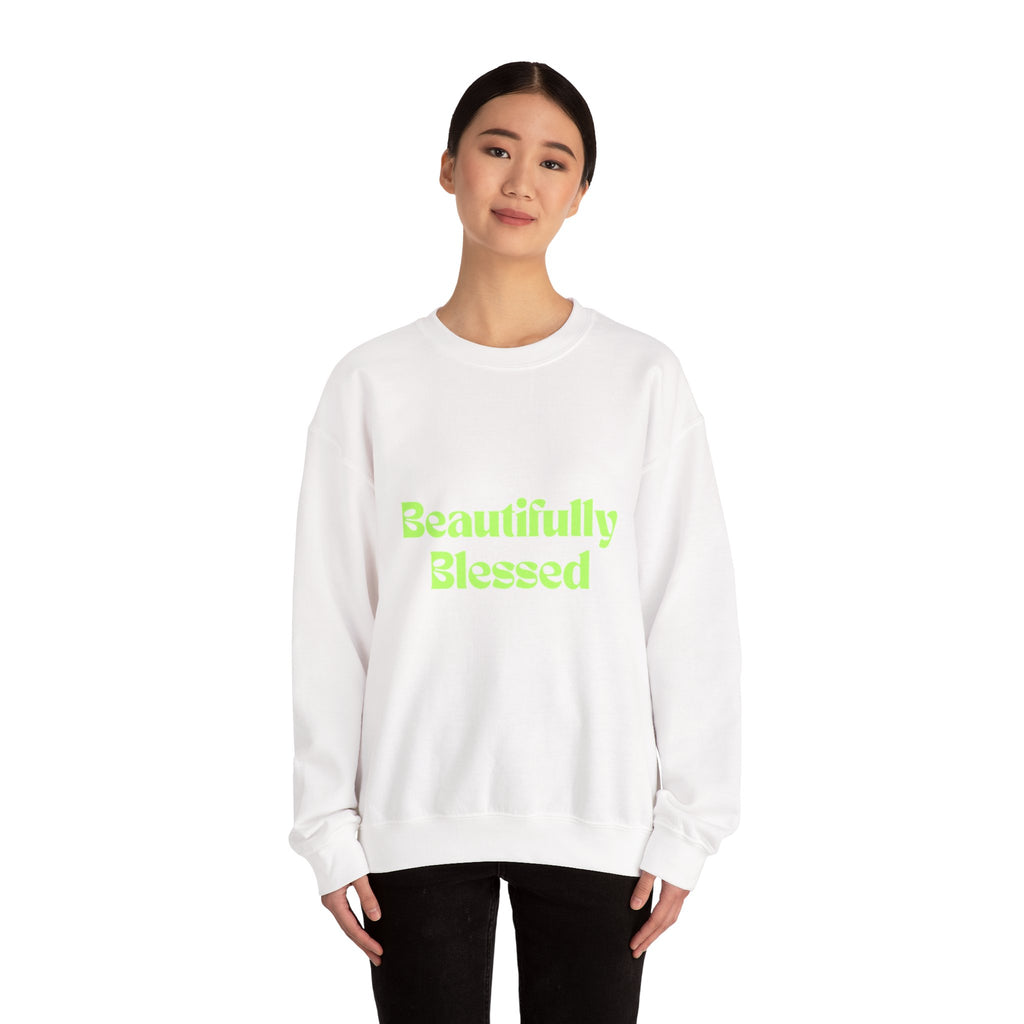 Beautifully Blessed sweatshirt | Inspirational Typography, Neon Green Text