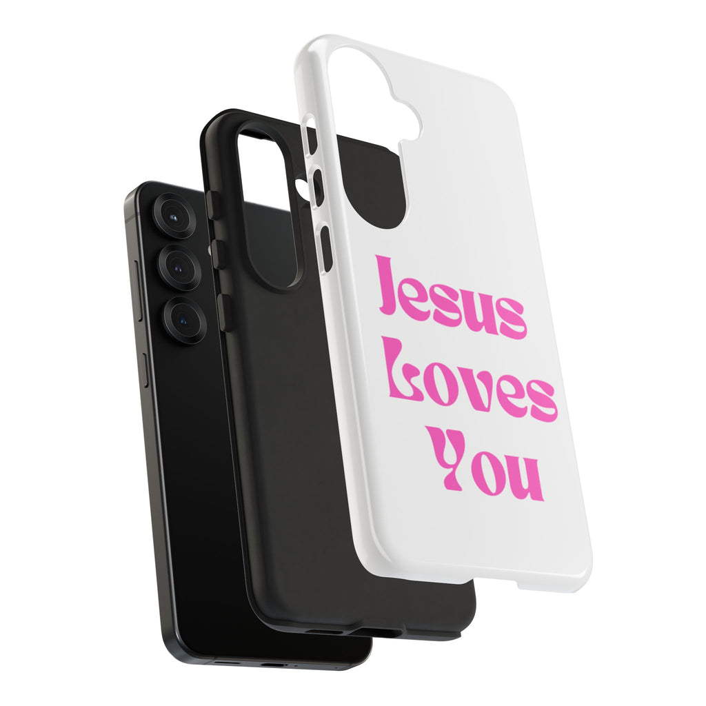 Jesus Loves You Phone Case — Pink Retro Christian Phone Cover