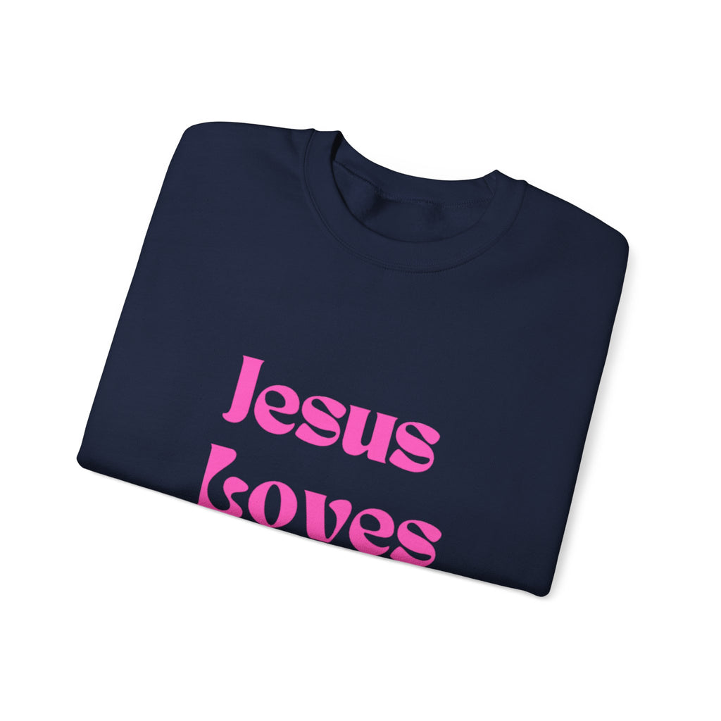 Jesus Loves You Sweatshirt — Pink Retro Faith Crewneck