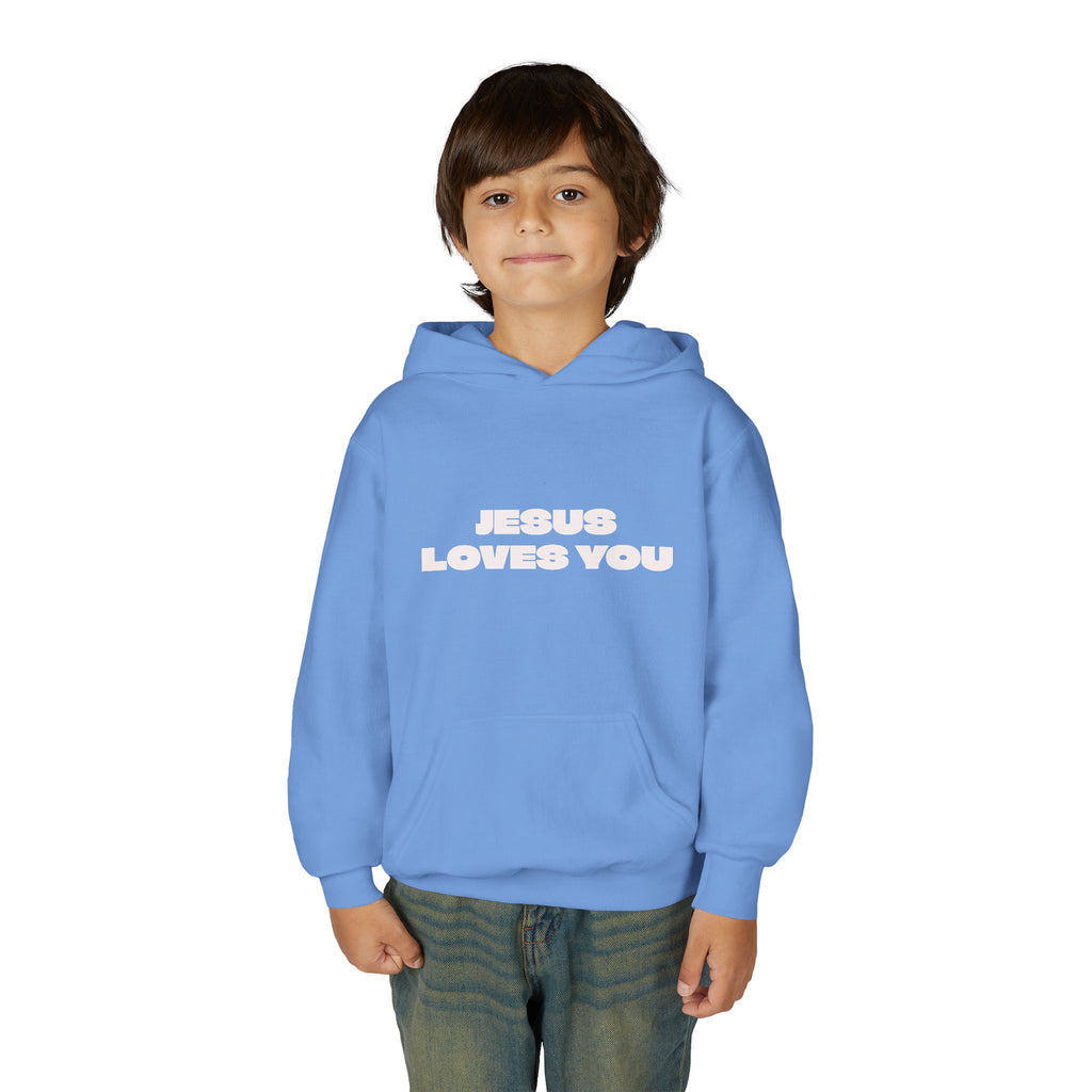 Youth Hoodie — "Jesus Loves You" Christian Faith Pullover