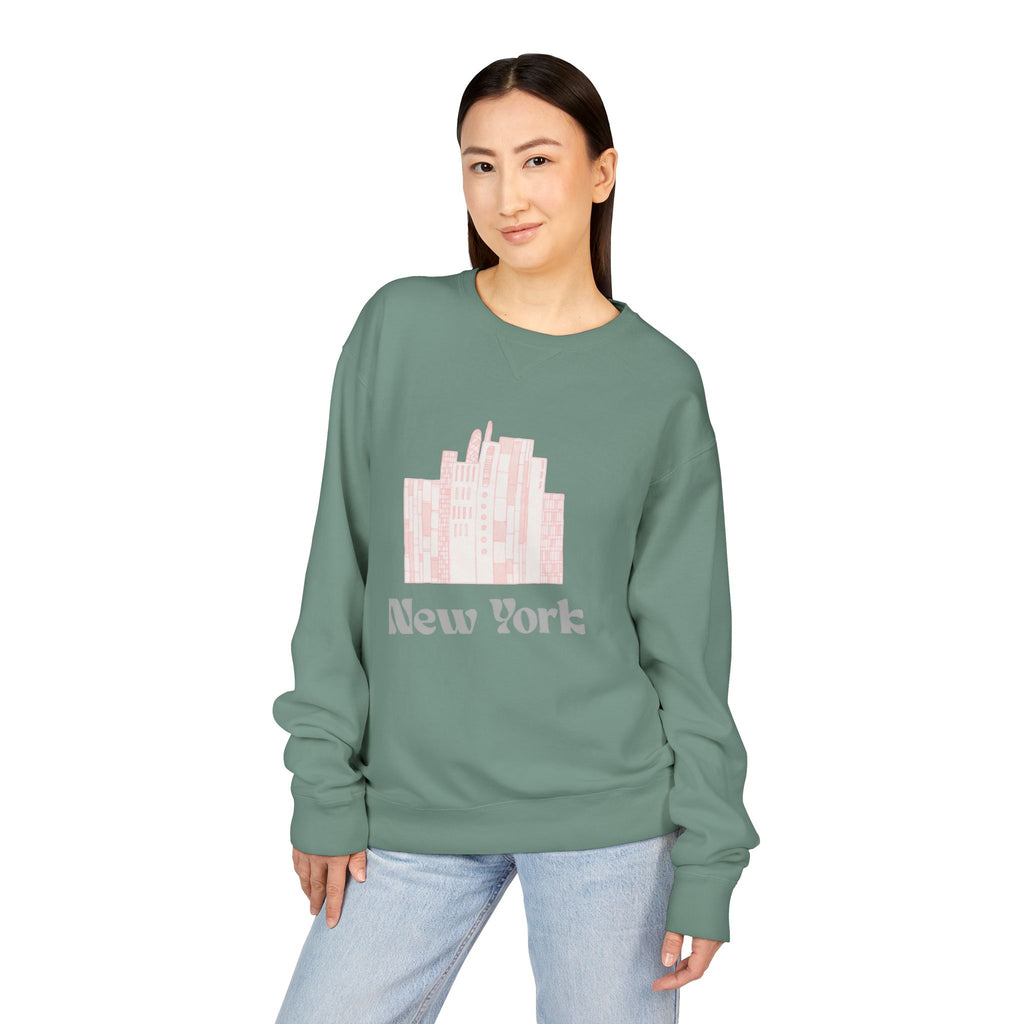 New York Skyline Crewneck Sweatshirt — Soft Pastel City Graphic