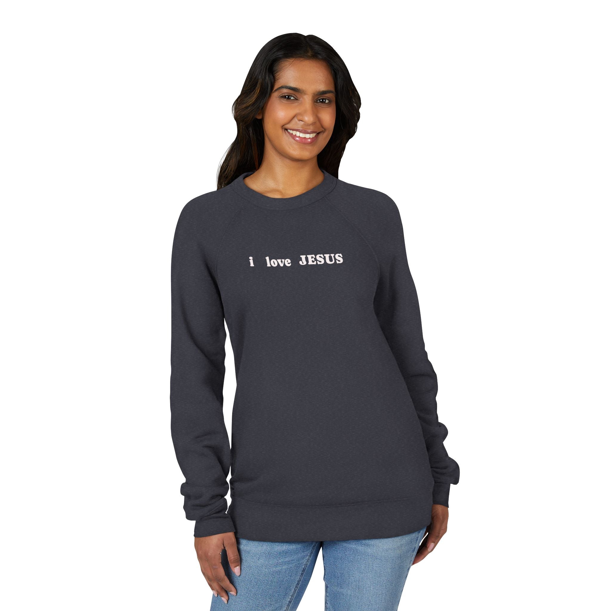 'I love JESUS' Raglan Sweatshirt — Christian Crewneck Pullover