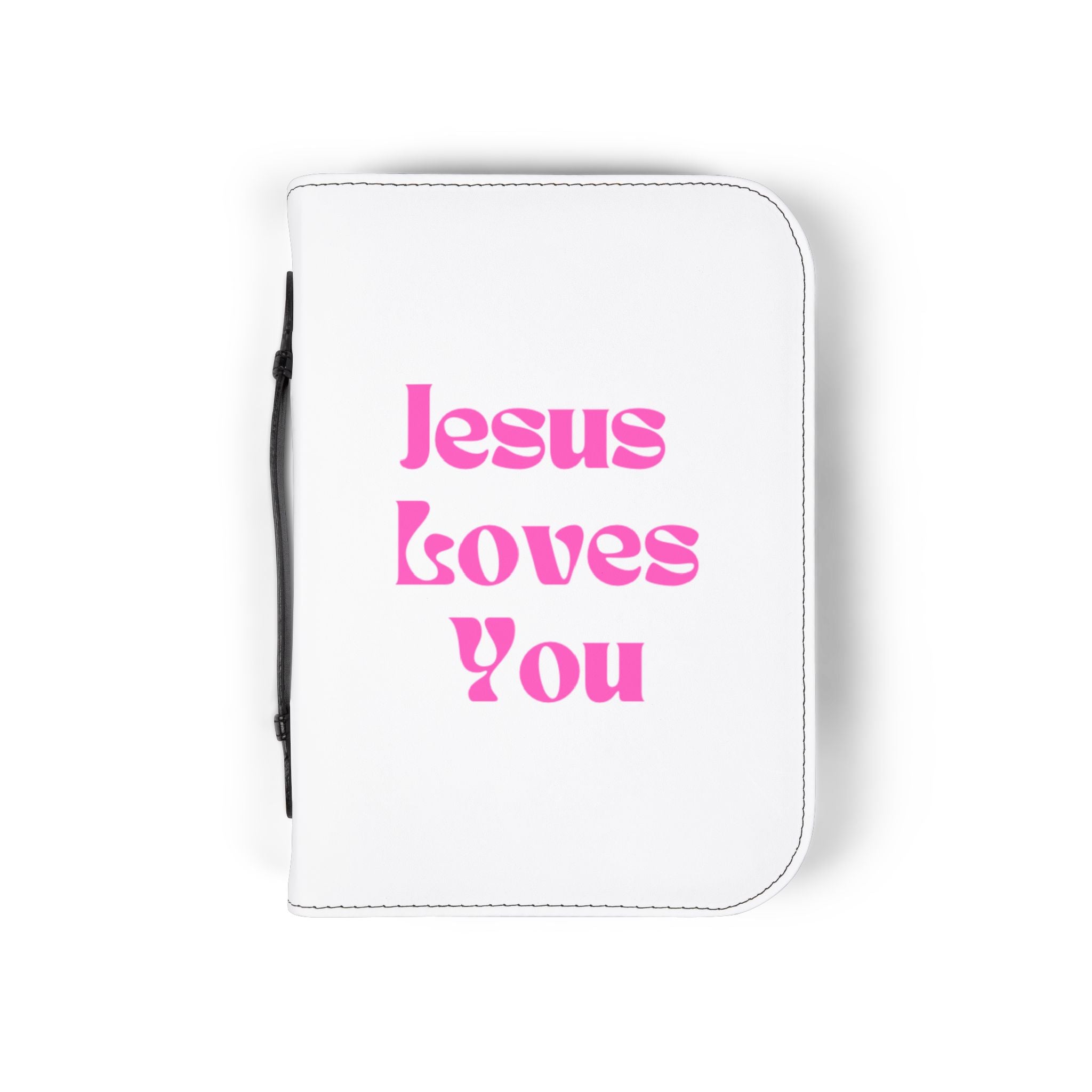 Bible Cover — 'Jesus Loves You' Pink Text Zippered Bible Organizer