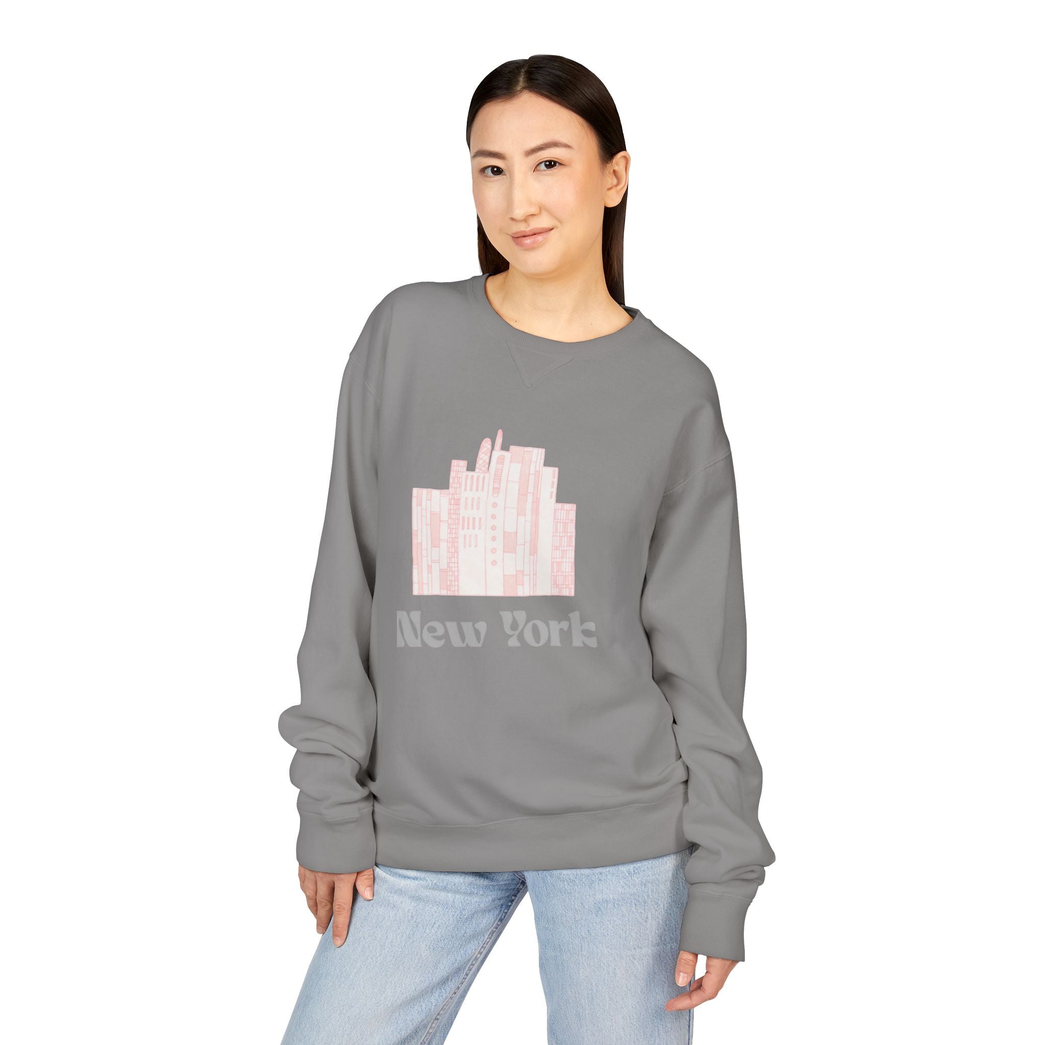 New York Skyline Crewneck Sweatshirt — Soft Pastel City Graphic
