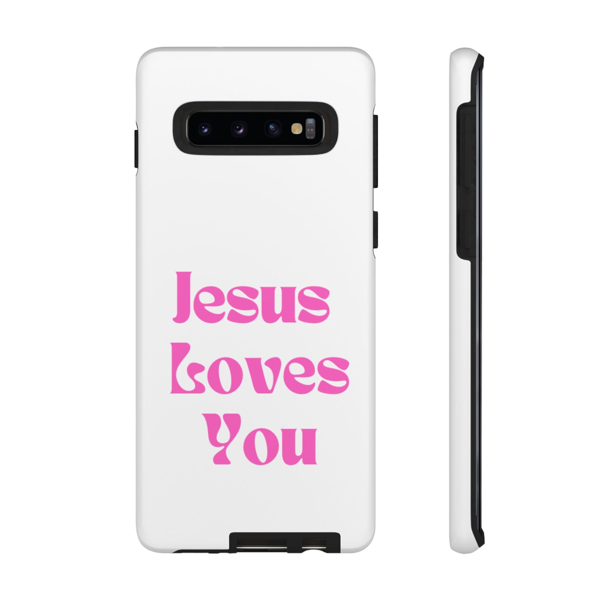 Jesus Loves You Phone Case — Pink Retro Christian Phone Cover