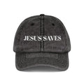 Jesus Saves Vintage Embroidered Cap — Distressed Red Faith Dad Hat