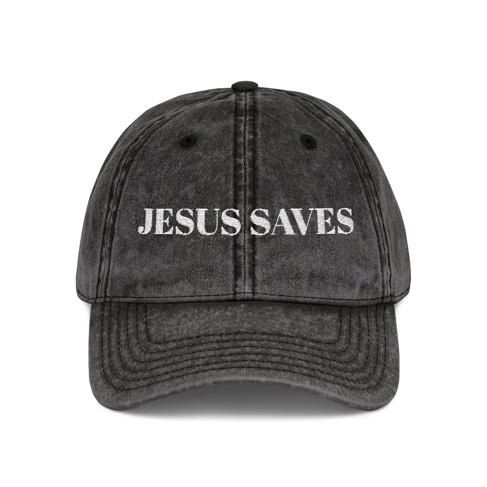 Jesus Saves Vintage Embroidered Cap — Distressed Red Faith Dad Hat