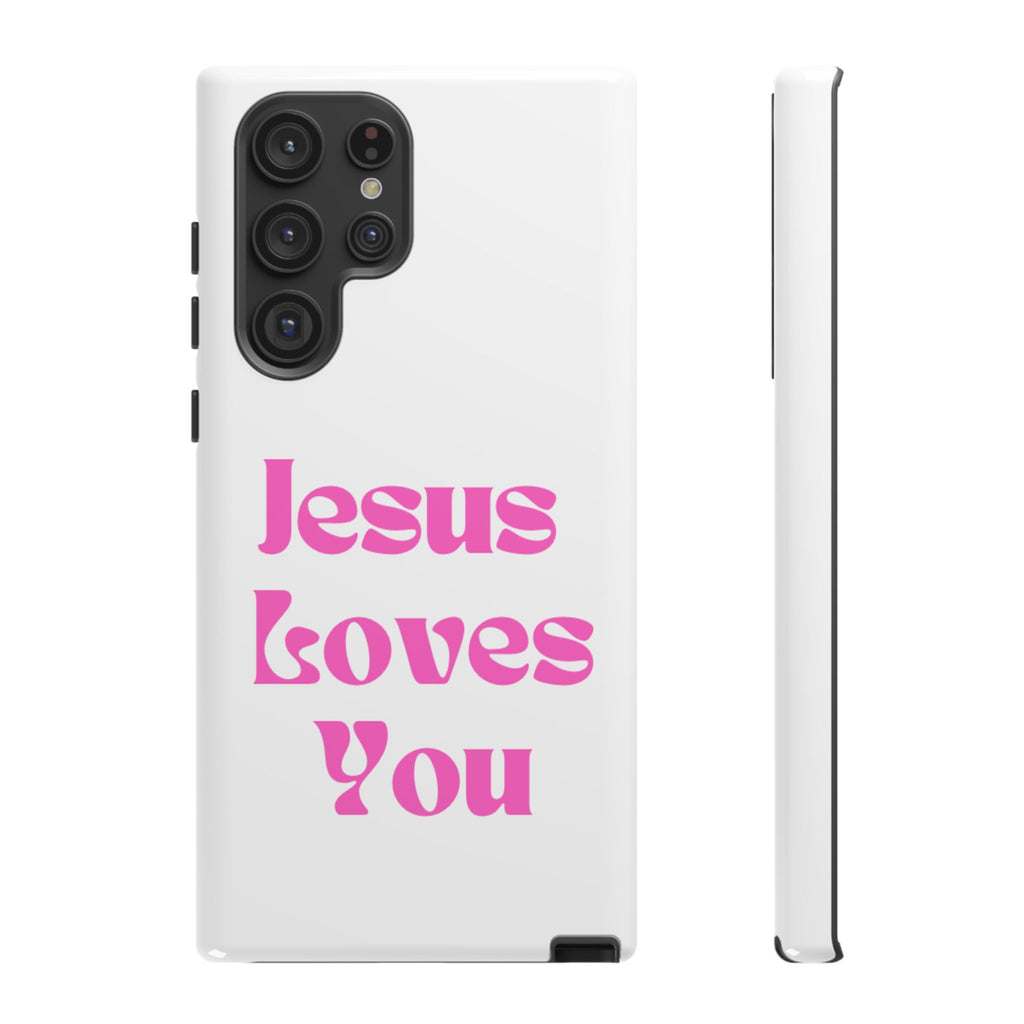 Jesus Loves You Phone Case — Pink Retro Christian Phone Cover