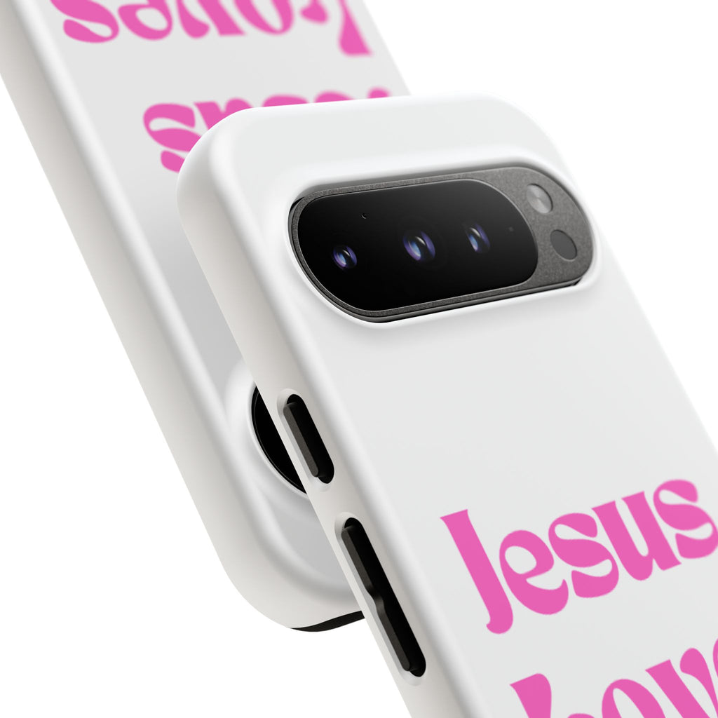Jesus Loves You Phone Case — Pink Retro Christian Phone Cover