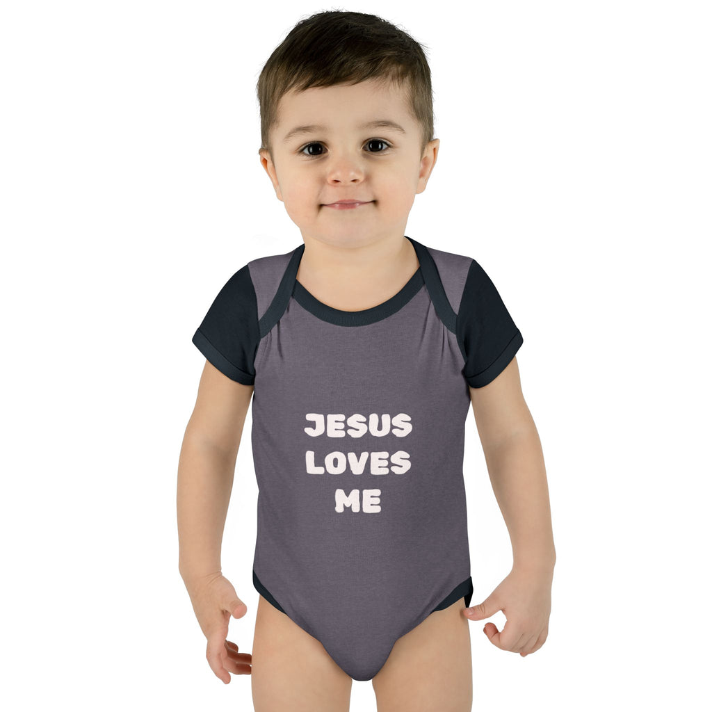Jesus Loves Me Infant Rib One-Piece (Plain White)